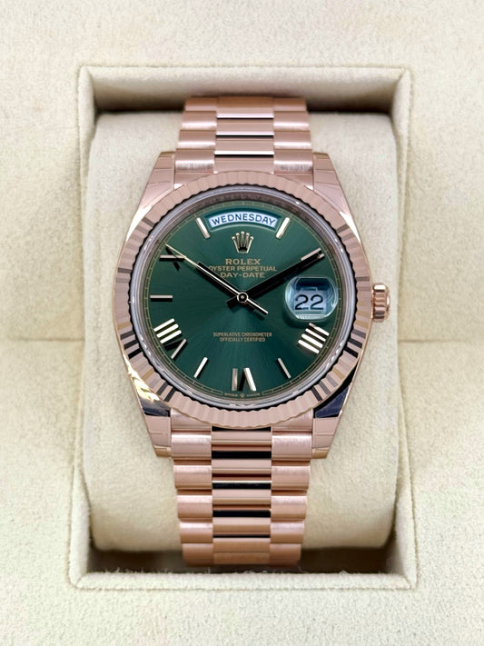 NEW 2025 Rolex Day-Date 40mm 228235 Presidential Rose Gold Olive Dial - MyWatchLLC