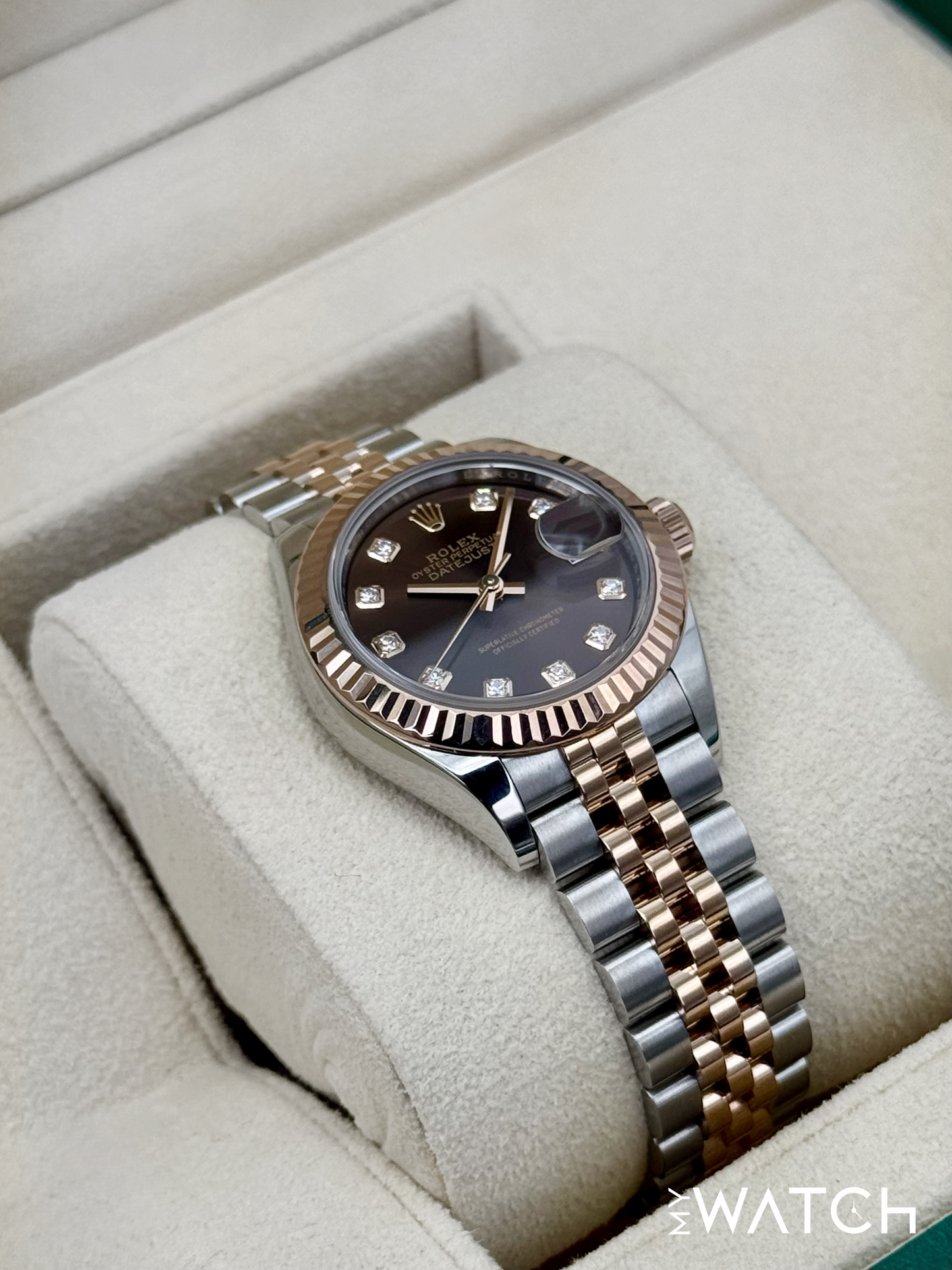2023 Rolex Ladies Datejust 28mm 279171 Two-Tone Chocolate Diamond Dial