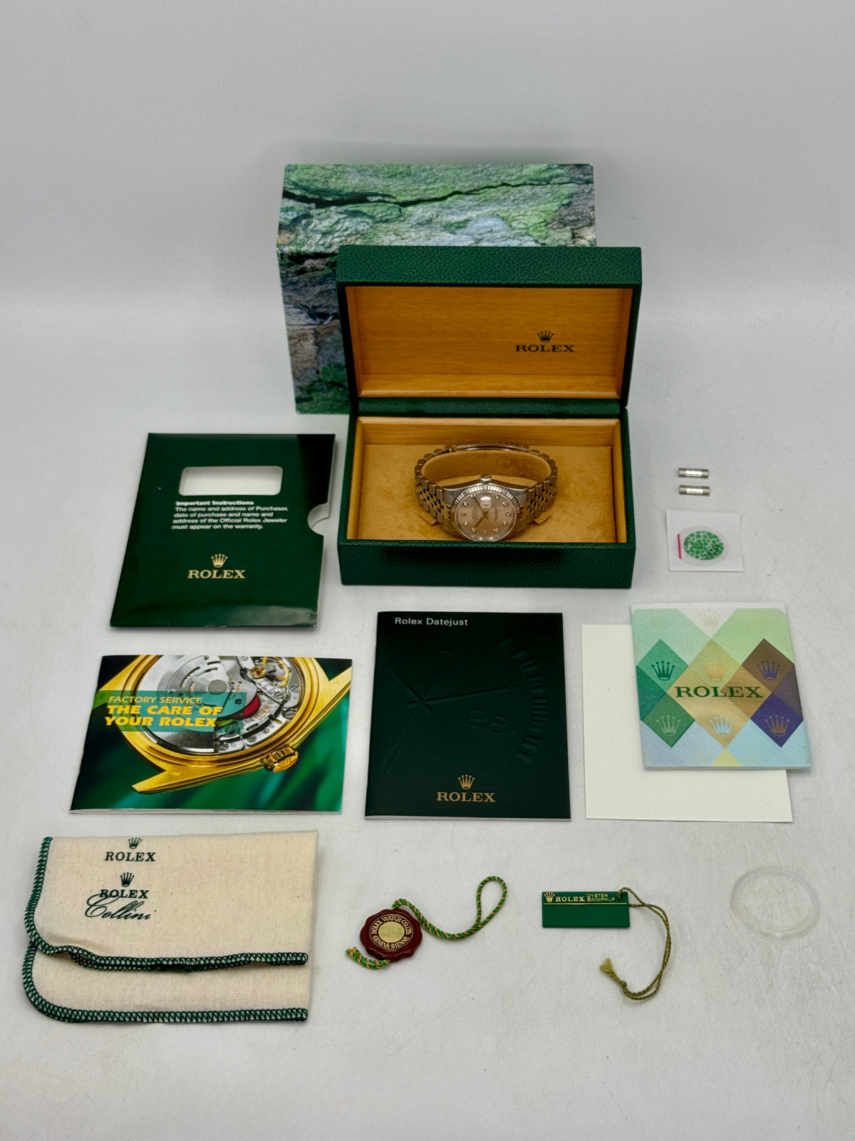 2004 Rolex Datejust 36mm 16234 Stainless Steel Jubilee Silver Diamond Dial (Collectors Set)