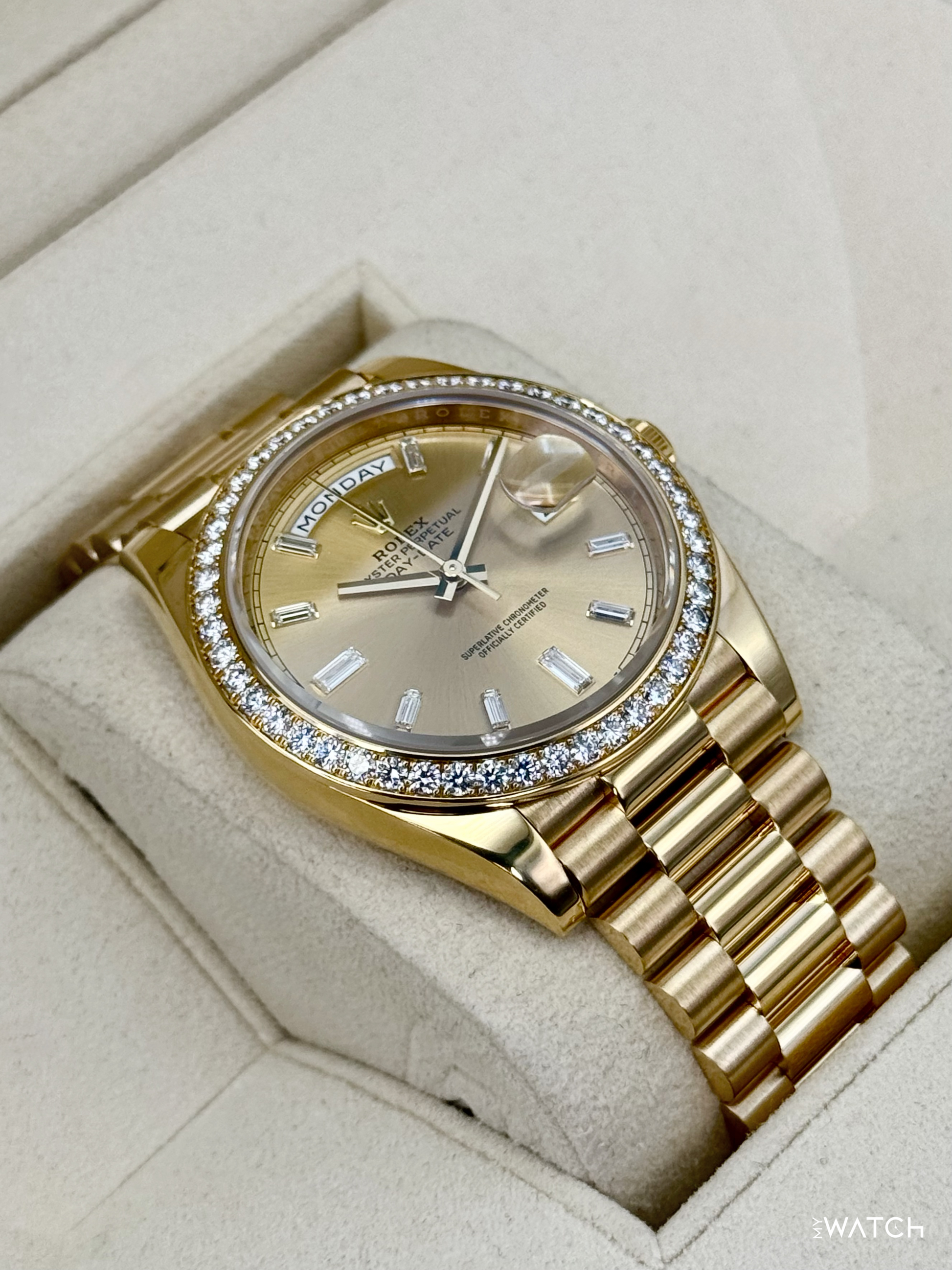 2021 Rolex Day-Date 40mm 228348RBR Presidential Champagne Diamond Dial - MyWatchLLC