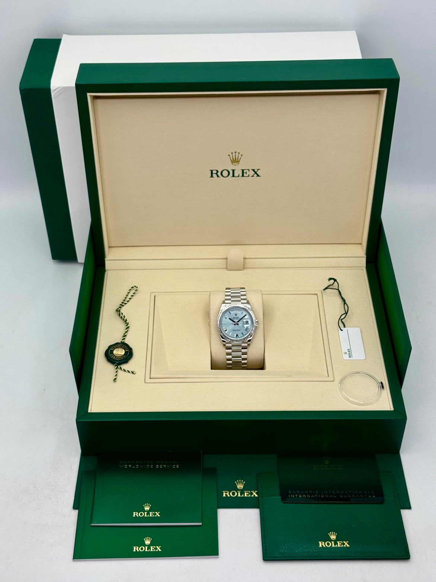 NEW 2026 Rolex Day-Date 40mm 128396TBR Ice Blue Roman Numeral Dial