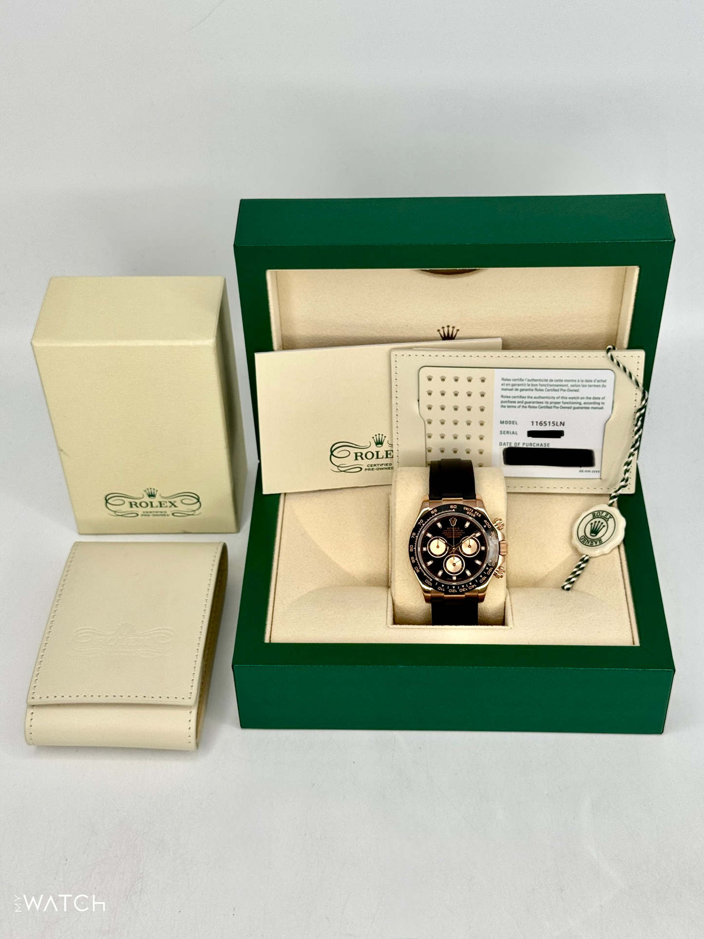 2024 CPO Rolex Daytona 40mm 116515LN Rose Gold Oysterflex Black Dial - MyWatchLLC