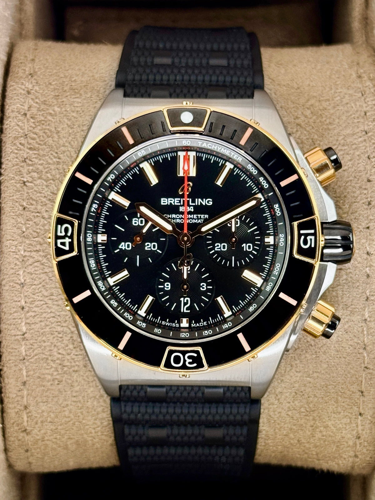 2023 Breitling Super Chronomat B01 44mm UB0136 Two-Tone Black Dial