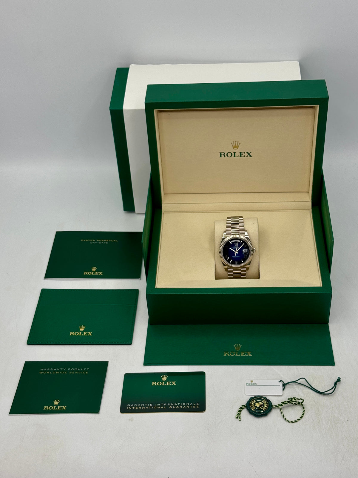 NEW 2026 Rolex Day-Date 40mm 228239 Presidential White Gold Blue Ombre Dial