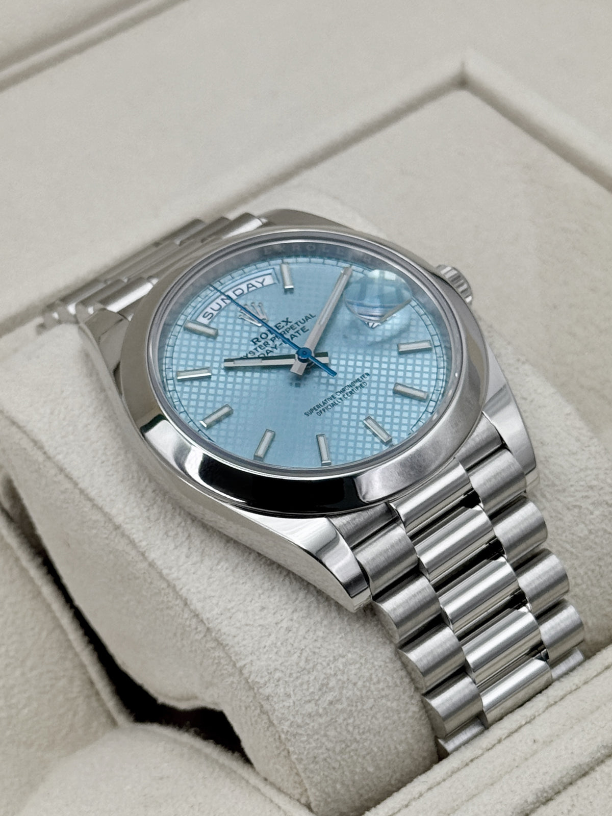 2022 Rolex Day-Date 40mm 228206 Platinum Blue Motif Dial