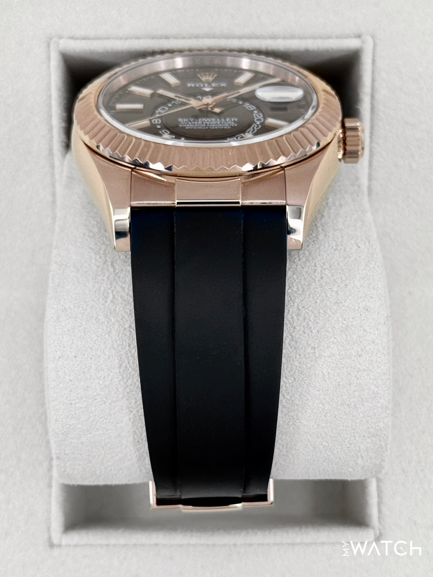 2025 CPO Rolex Sky-Dweller 42mm 326235 Rose Gold Oysterflex Chocolate Dial (CPO) - MyWatchLLC