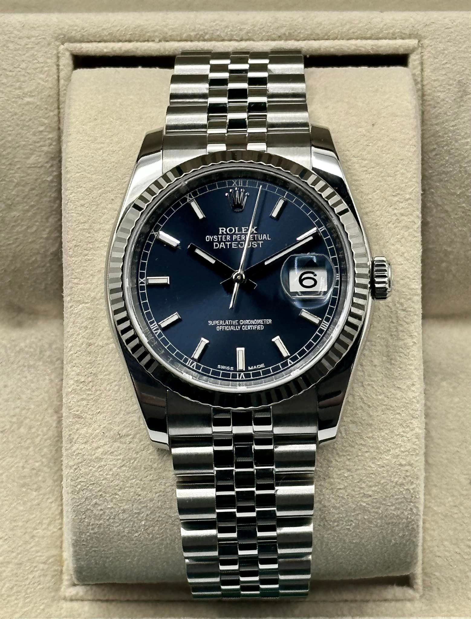 2018 Rolex Datejust 36mm 116234 Jubilee Blue Stick Roulette Date Dial - MyWatchLLC