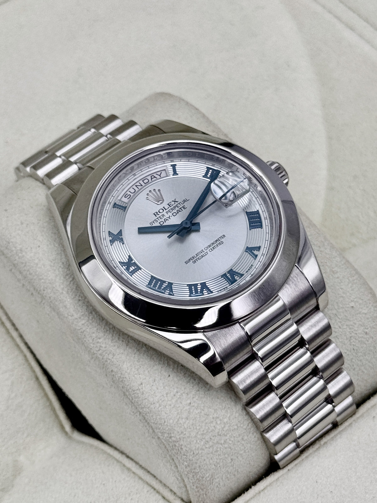 2009 Rolex Day-Date II 41mm 218206 Platinum Ice Blue Roman Numeral Dial