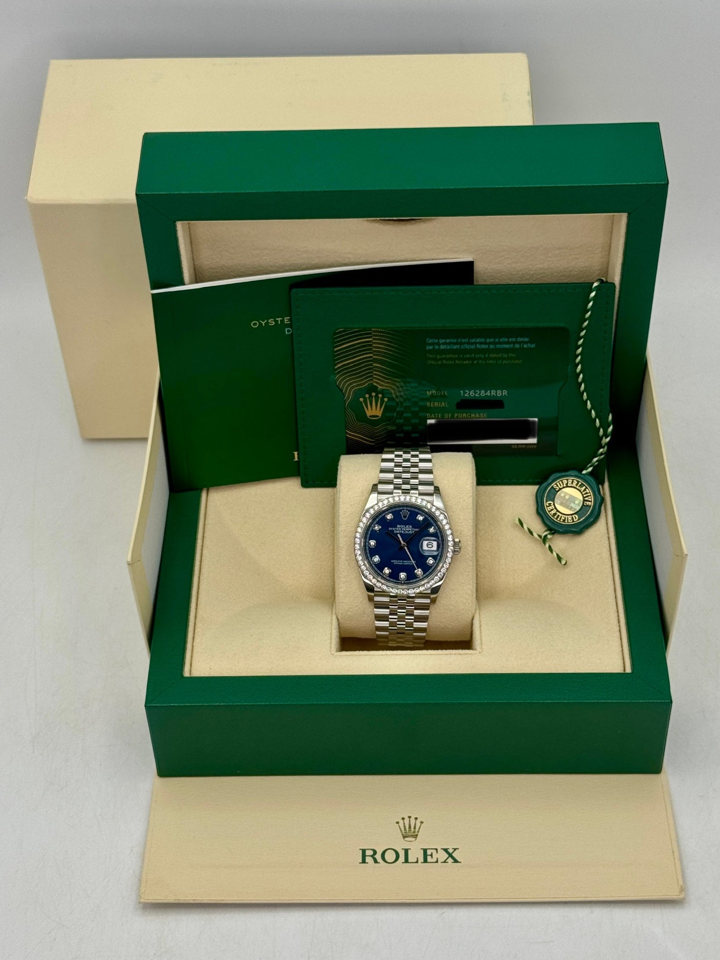 2024 Rolex Datejust 36mm 126284RBR Stainless Steel Jubilee Blue Diamond Dial