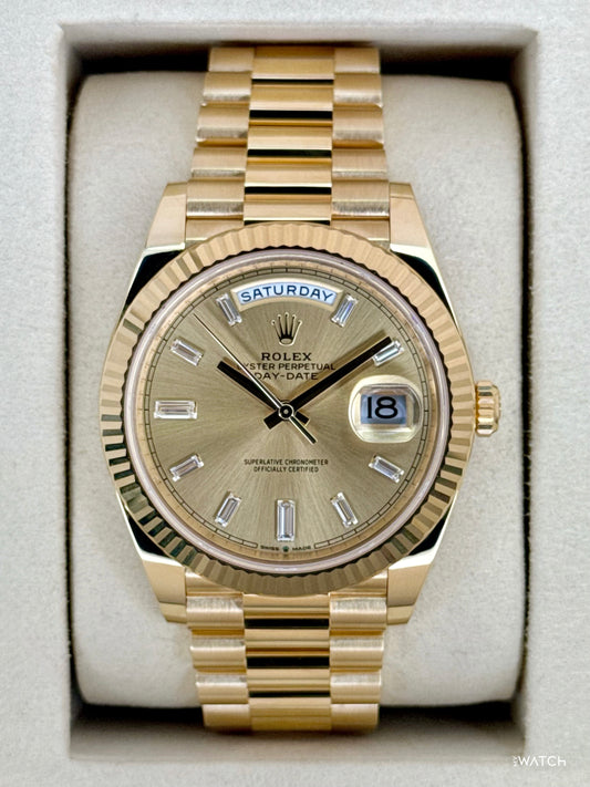 NEW 2026 Rolex Day-Date 40mm 228238 Champagne Diamond Baguette Dial - MyWatchLLC