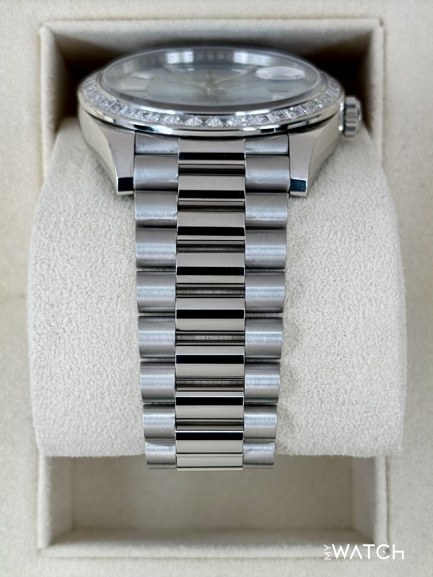 2023 Rolex Day-Date 40mm 228396TBR Ice Blue Diamond Baguette Dial - MyWatchLLC