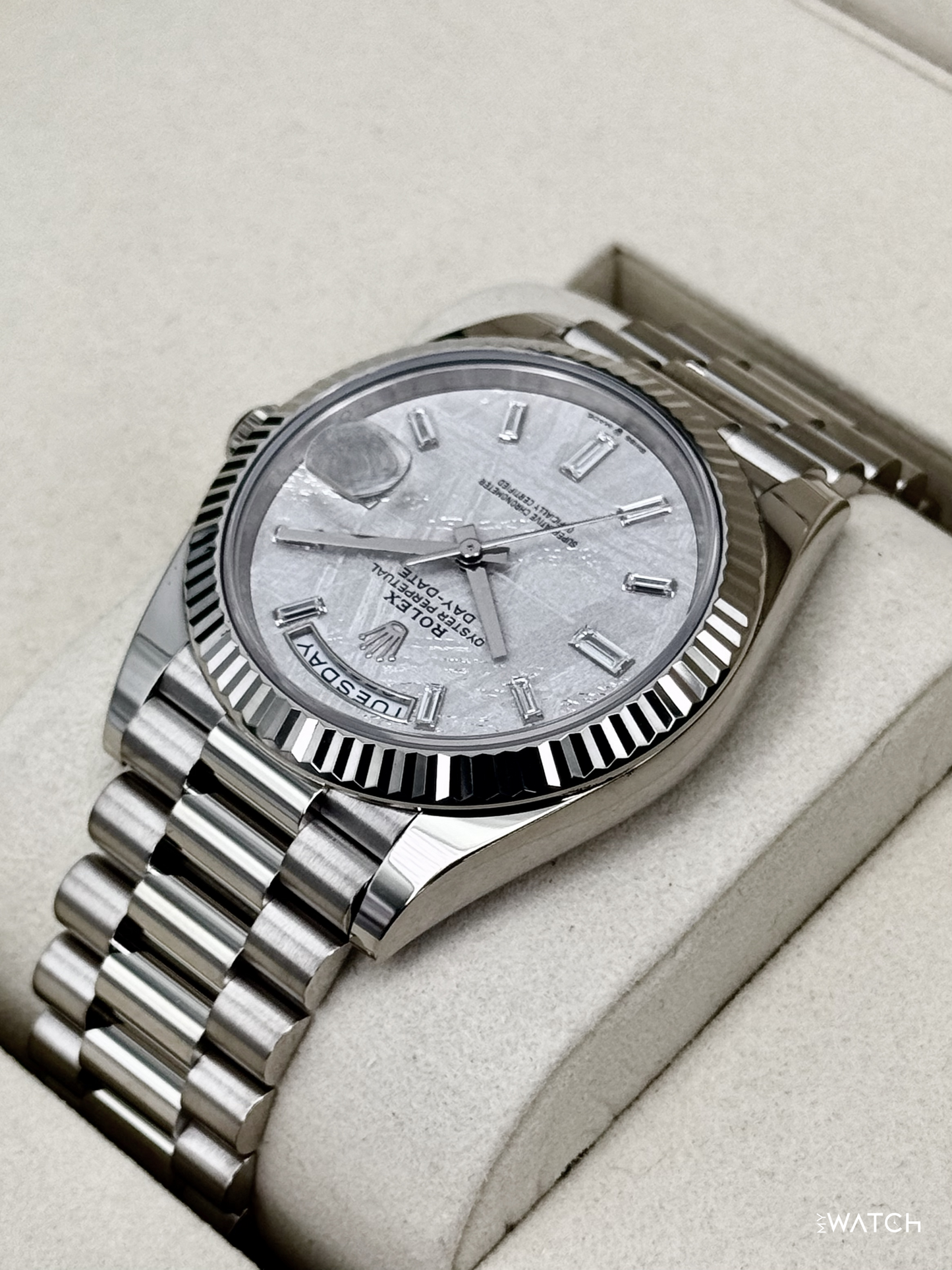 NEW 2026 Rolex Day-Date 40mm 228239 Presidential White Gold Meteorite Diamond Dial - MyWatchLLC