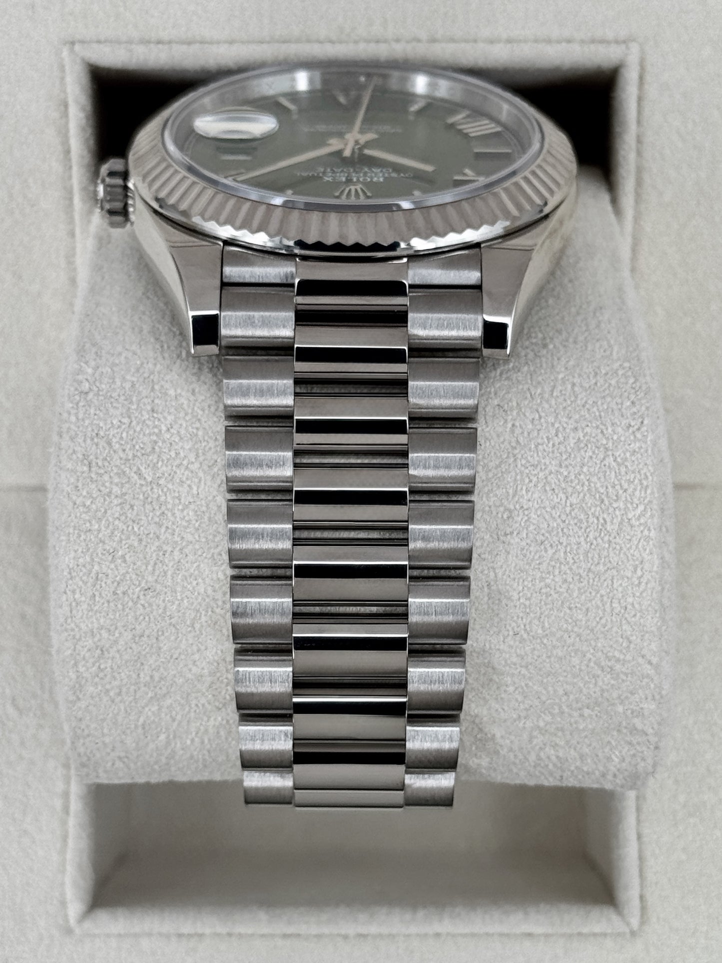 2025 Rolex Day-Date 40mm 228239 White Gold Olive Dial