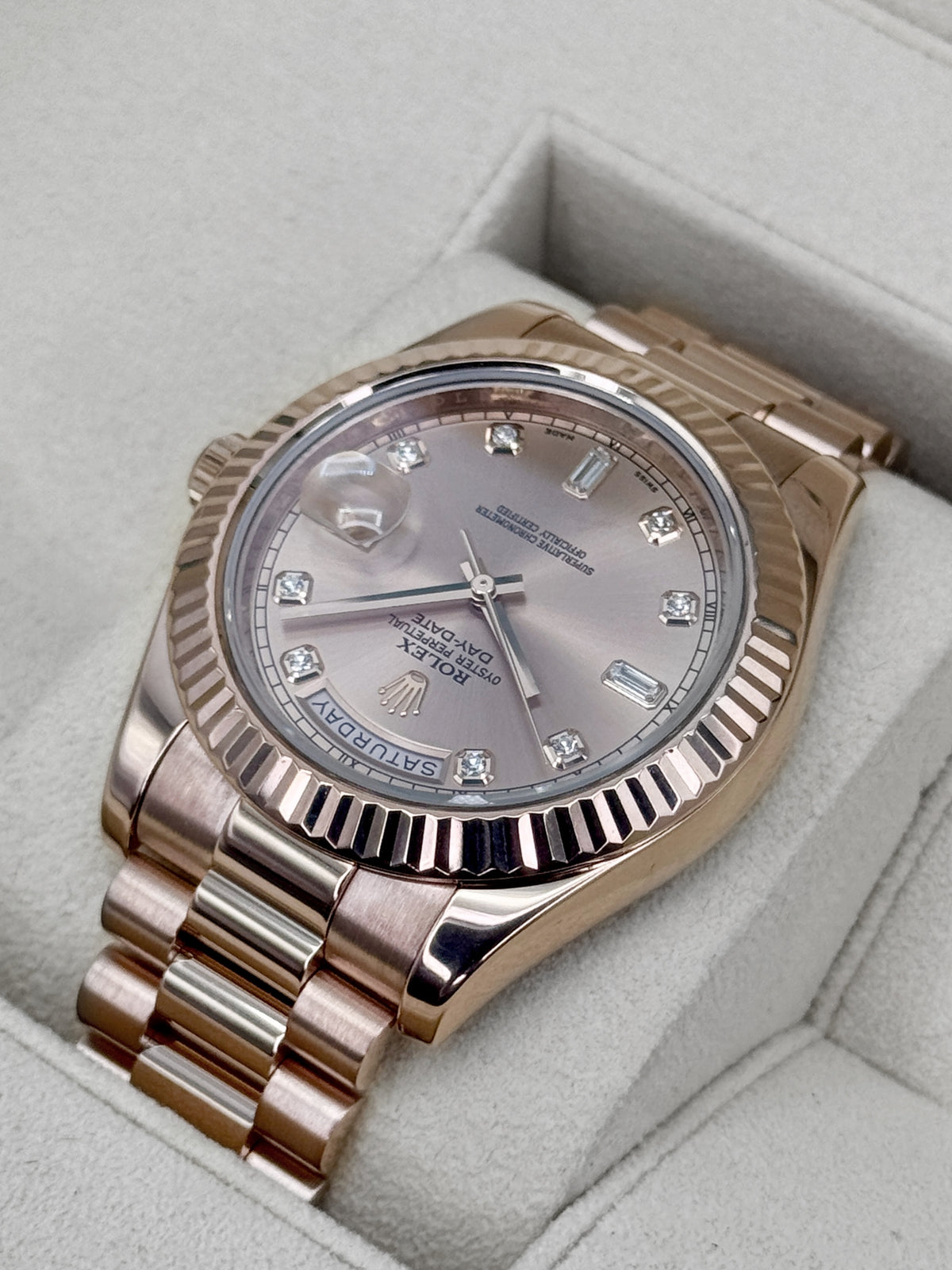 2015 Rolex Day-Date II 41mm 218238 Presidential Rose Gold Pink Diamond Dial