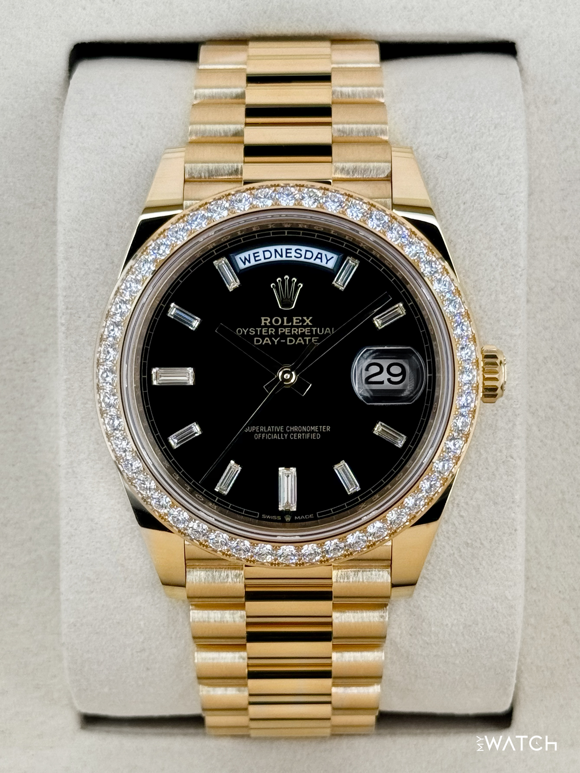 NEW 2026 Rolex Day-Date 40mm 228348RBR Black Diamond Baguette Dial