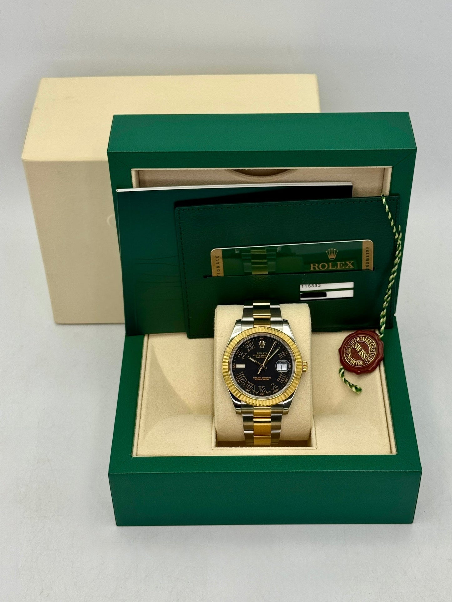 2010 Rolex Datejust II 41mm 116333 Two-Tone Oyster Grey Black Roman Numeral Dial