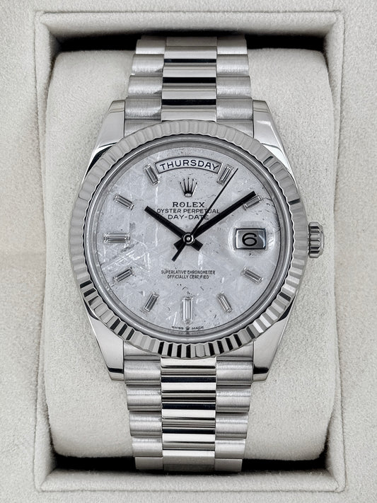 2023 Rolex Day-Date 40mm 228239 Presidential White Gold Meteorite Diamond Dial (CPO) - MyWatchLLC