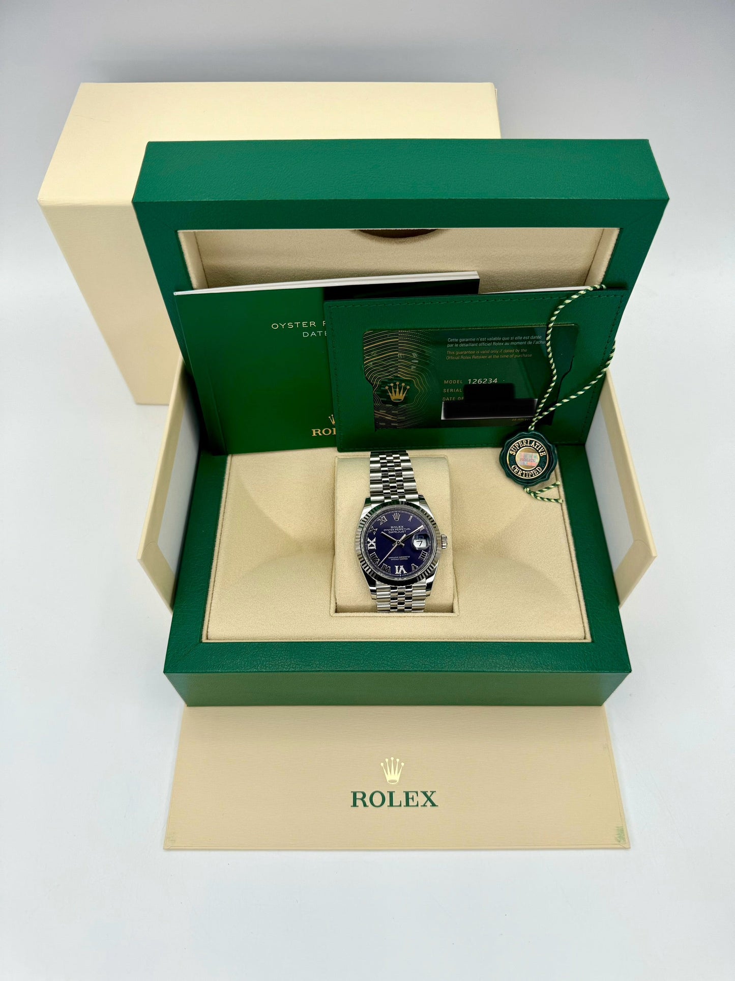 NEW 2023 Rolex Datejust 36mm 126234 Stainless Steel Jubilee Purple Dial - MyWatchLLC