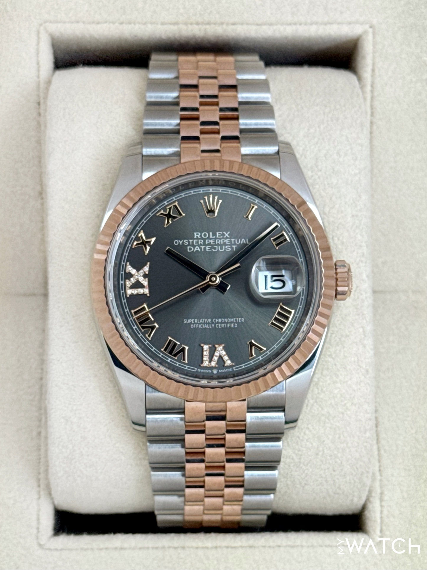 2023 Rolex Datejust 36mm 126231 Two-Tone Jubilee Slate Rhodium Diamond Dial