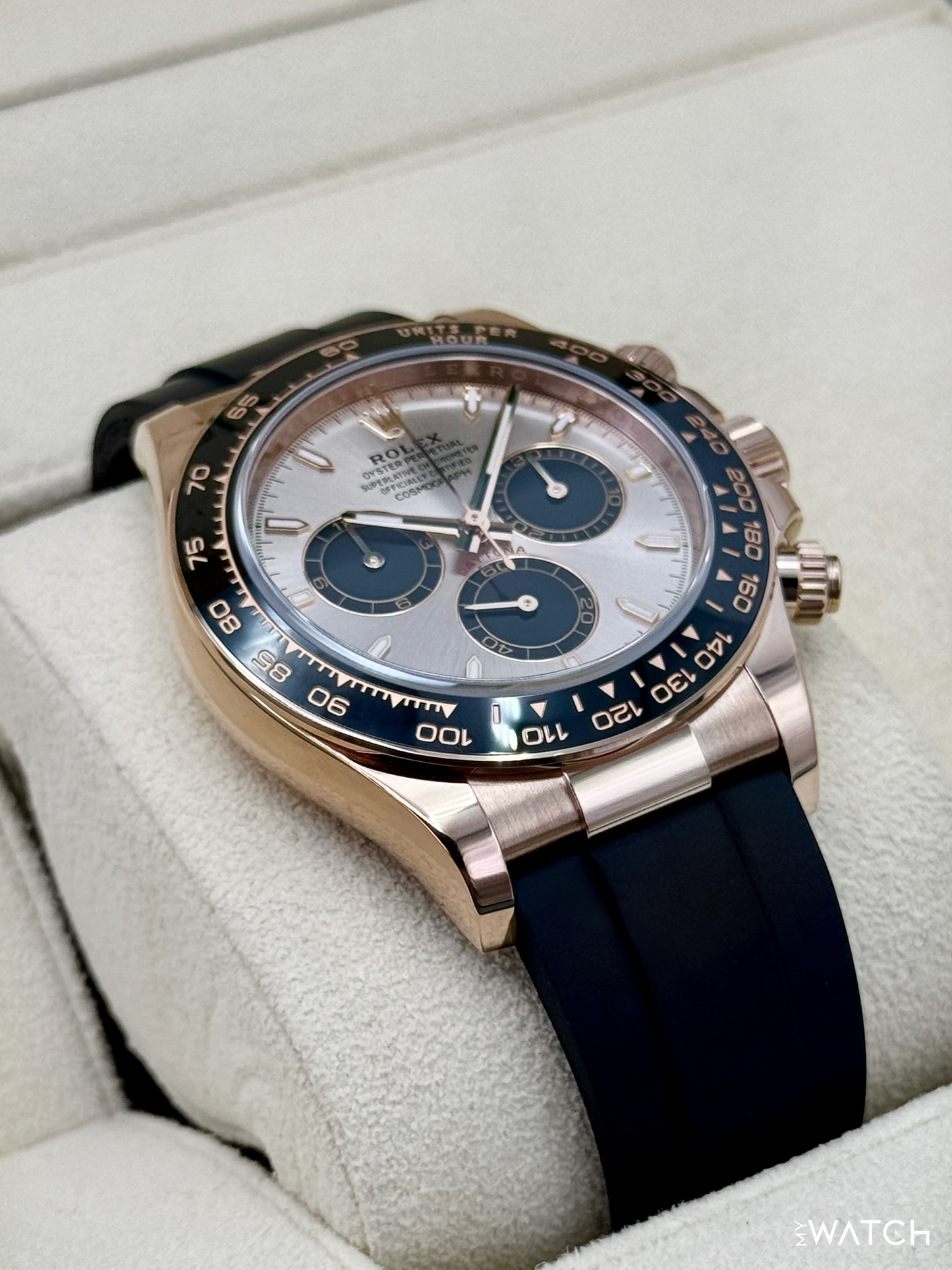 2025 Rolex Daytona 40mm 126515LN Rose Gold Oysterflex Sundust Dial - MyWatchLLC