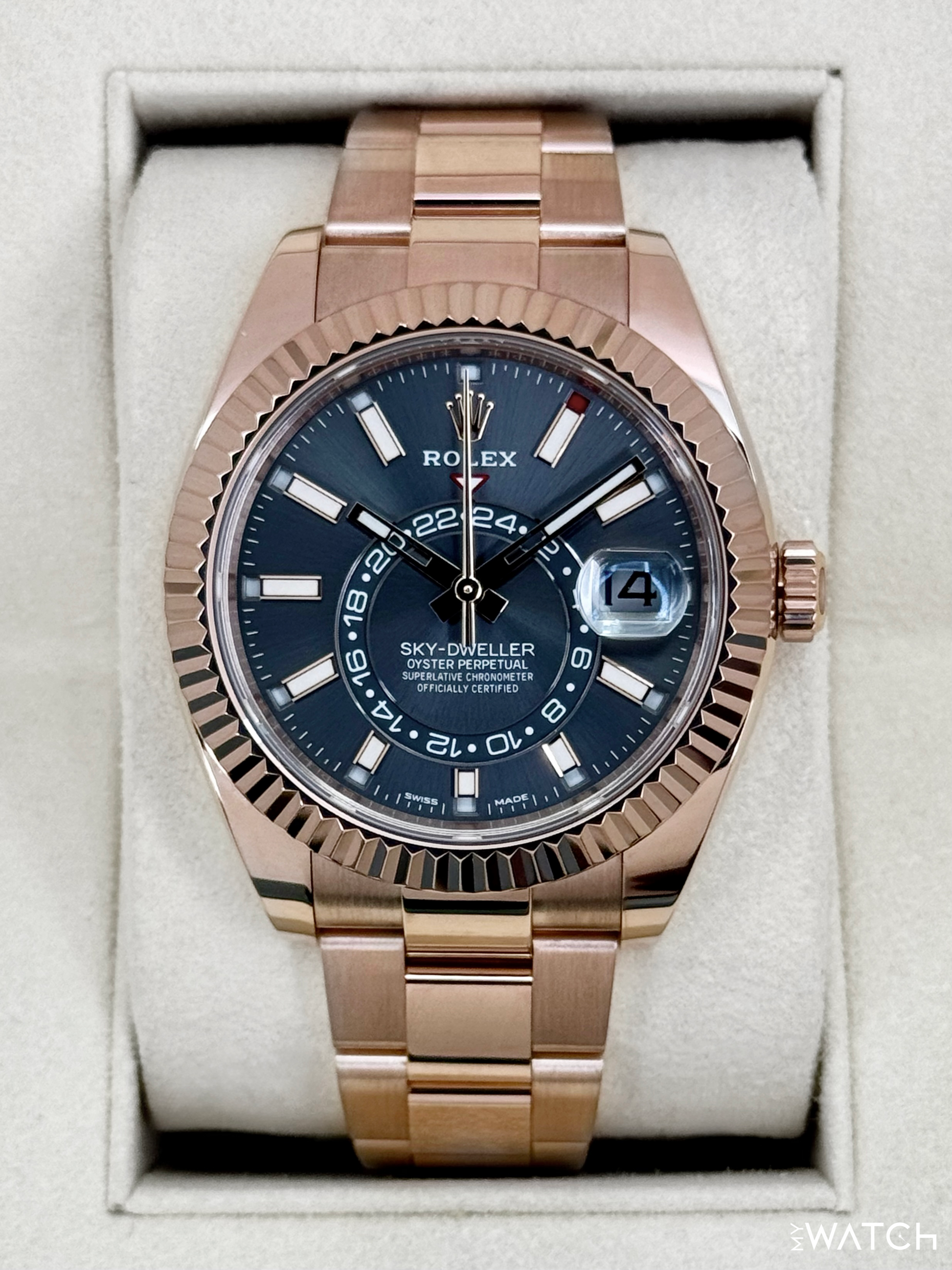 2019 Rolex Sky-Dweller 42mm 326935 Rose Gold Oyster Rhodium Dial - MyWatchLLC