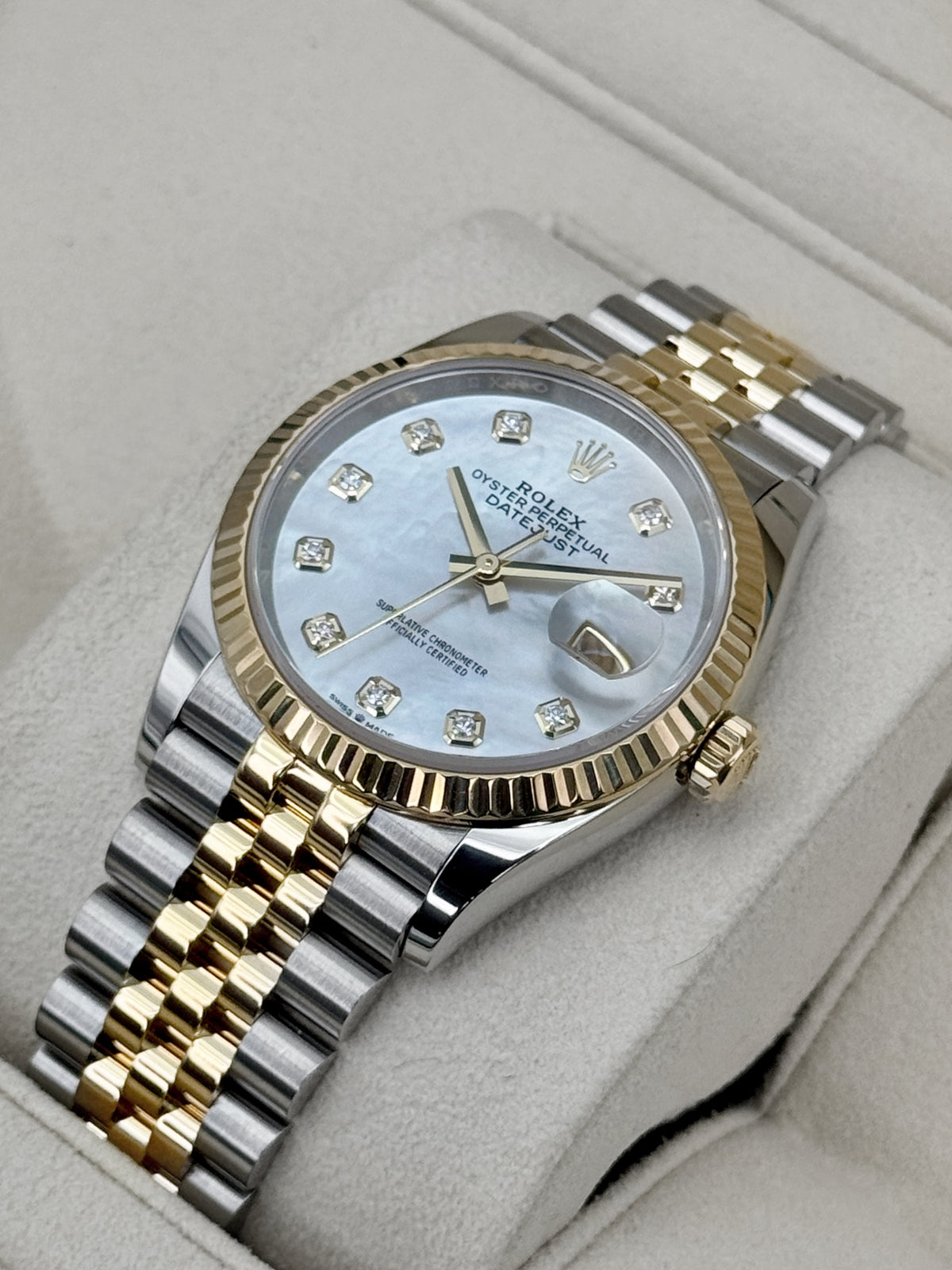 2022 Rolex Datejust 36mm 126233 Two-Tone Jubilee Mother of Pearl Diamond Dial