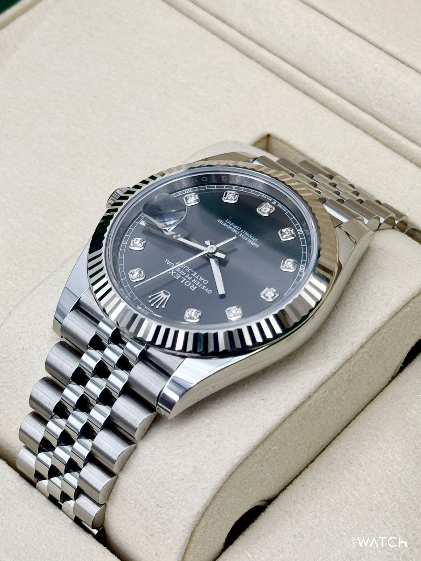 2025 Rolex Datejust 41mm 126334 Stainless Steel Jubilee Rhodium Diamond Dial - MyWatchLLC