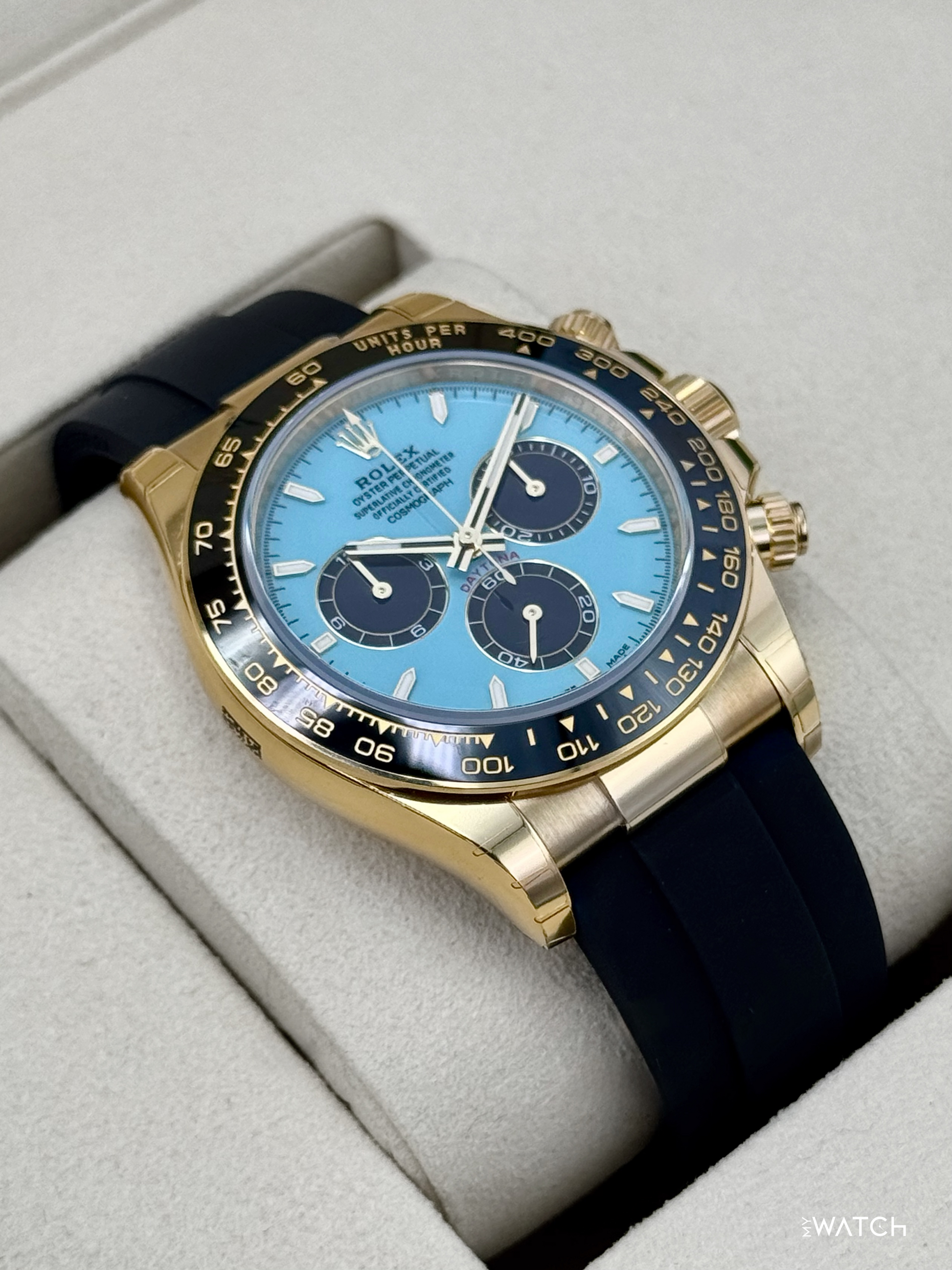 NEW 2026 Rolex Daytona 40mm 126518LN Yellow Gold Oysterflex Turquoise Dial (STICKERED) - MyWatchLLC
