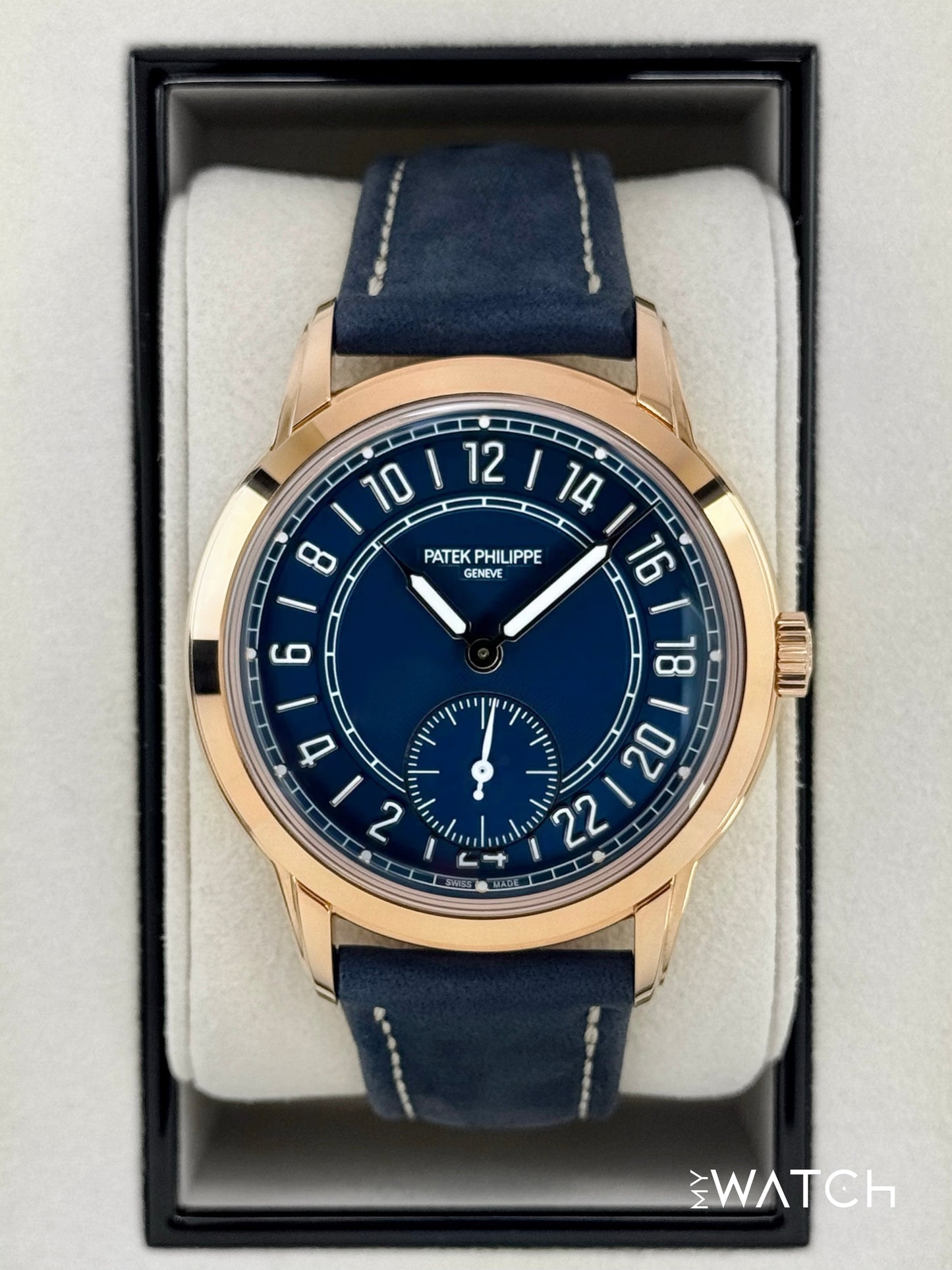 NEW 2025 Patek Philippe 42mm 5224R Calatrava Travel Time Rose Gold Blue Dial