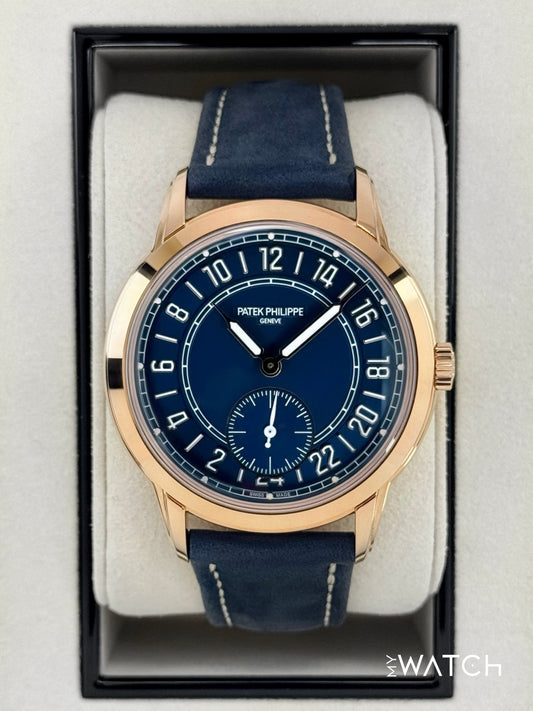 NEW 2025 Patek Philippe 42mm 5224R Calatrava Travel Time Rose Gold Blue Dial