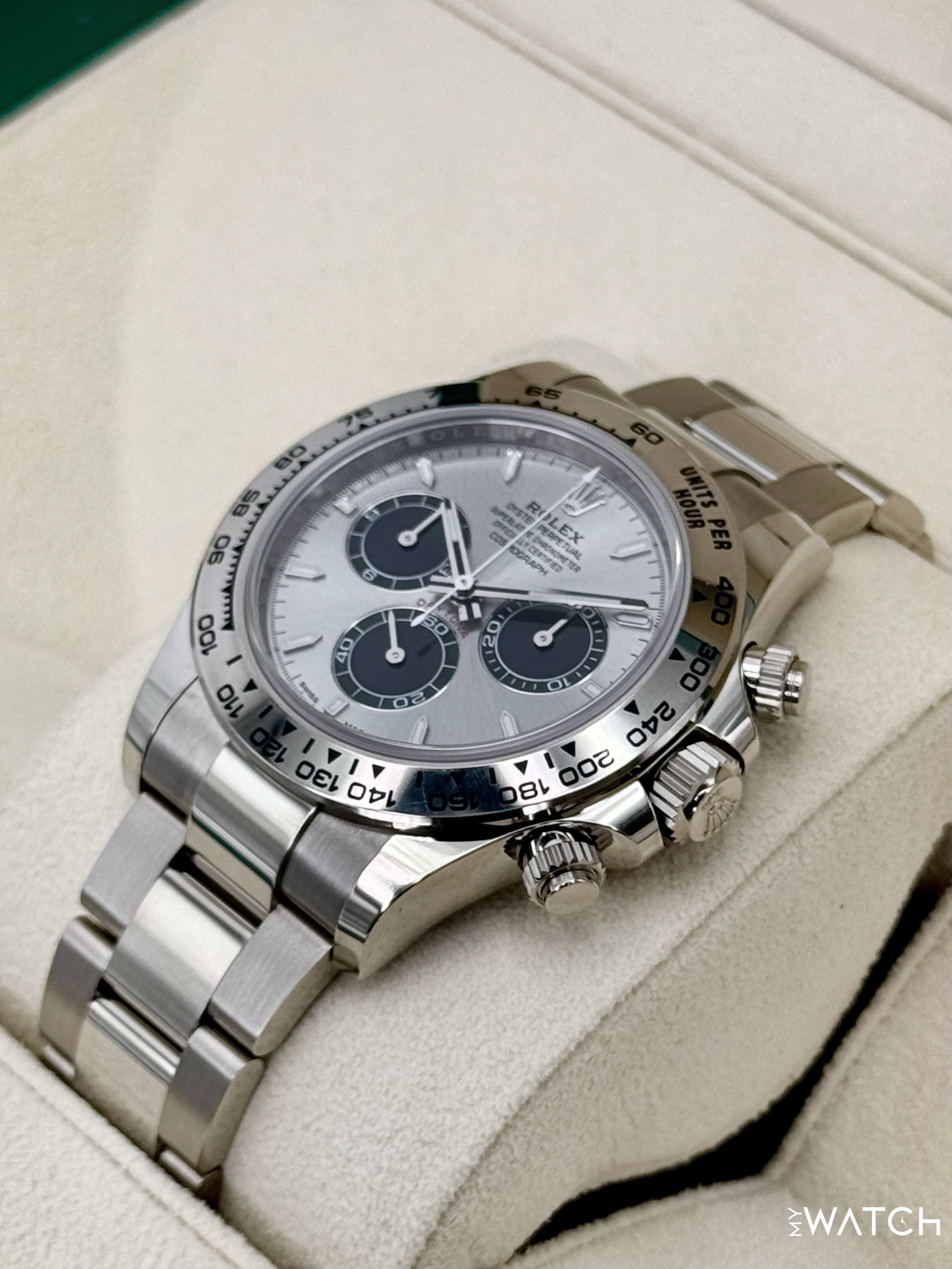 2025 Rolex Daytona 40mm 126509 White Gold Silver Ghost Dial - MyWatchLLC