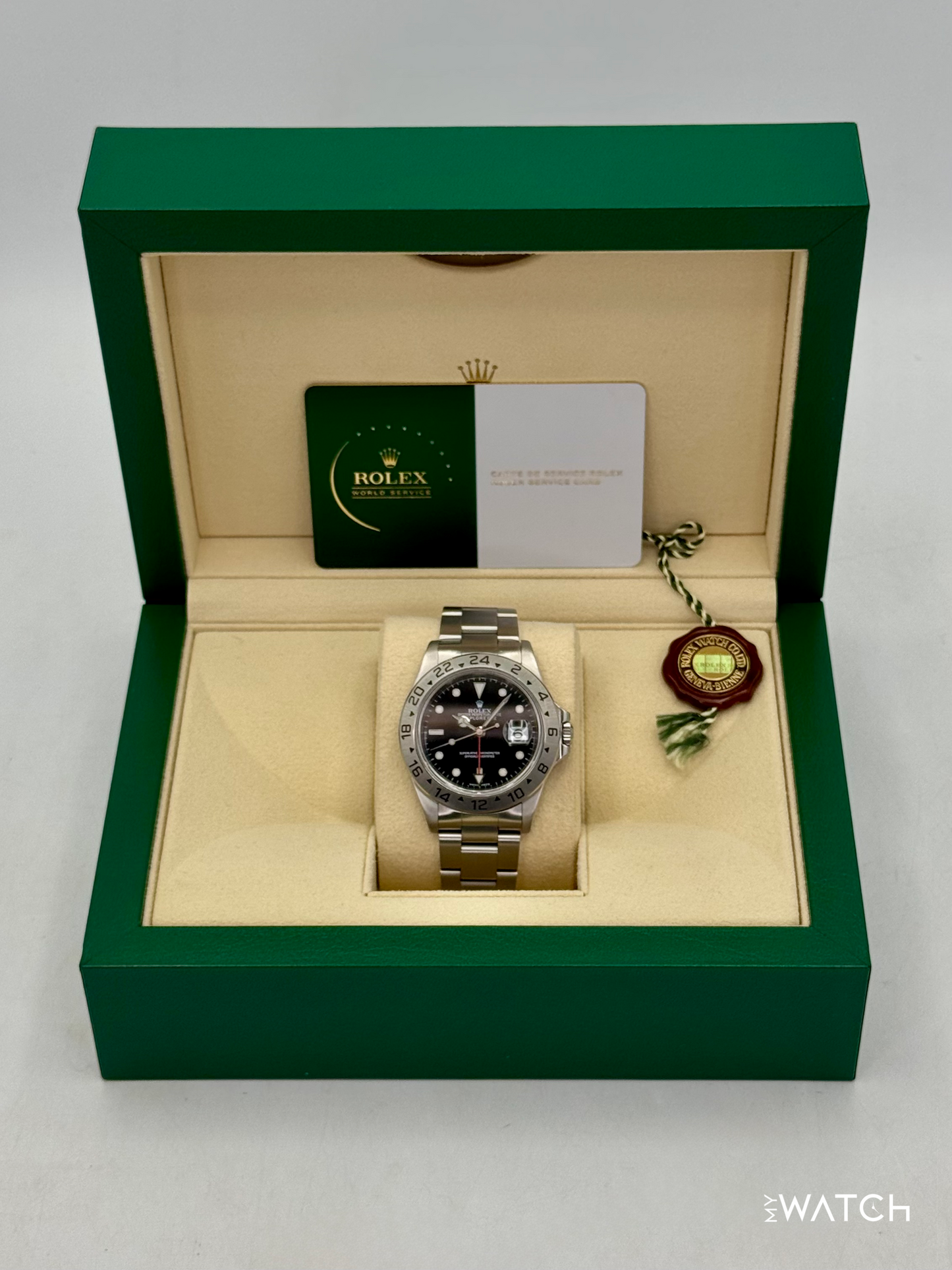 2002 Rolex Explorer II 40mm 16570 Stainless Steel Black Dial - MyWatchLLC