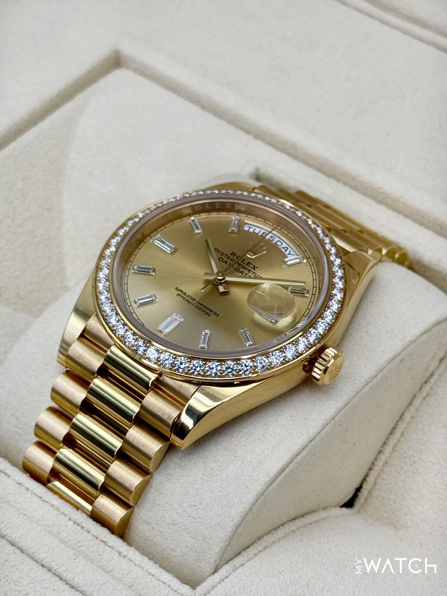 2020 Rolex Day-Date 40mm 228348RBR Presidential Champagne Baguette Dial