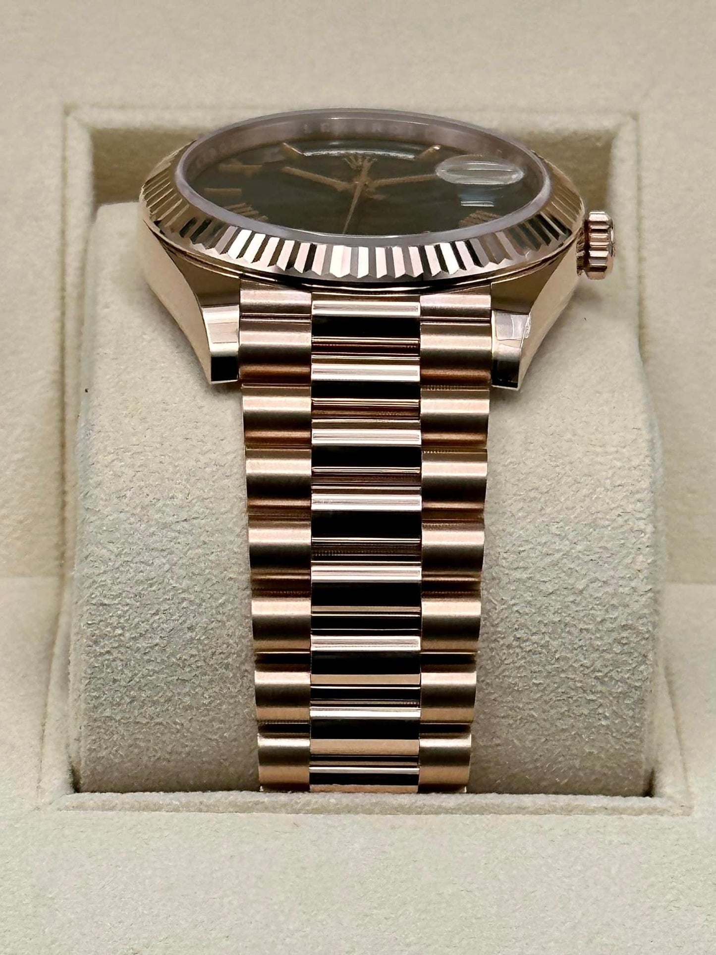 NEW 2020 Rolex Day-Date 40mm 228235 Rose Gold Green Roman Numerals - MyWatchLLC