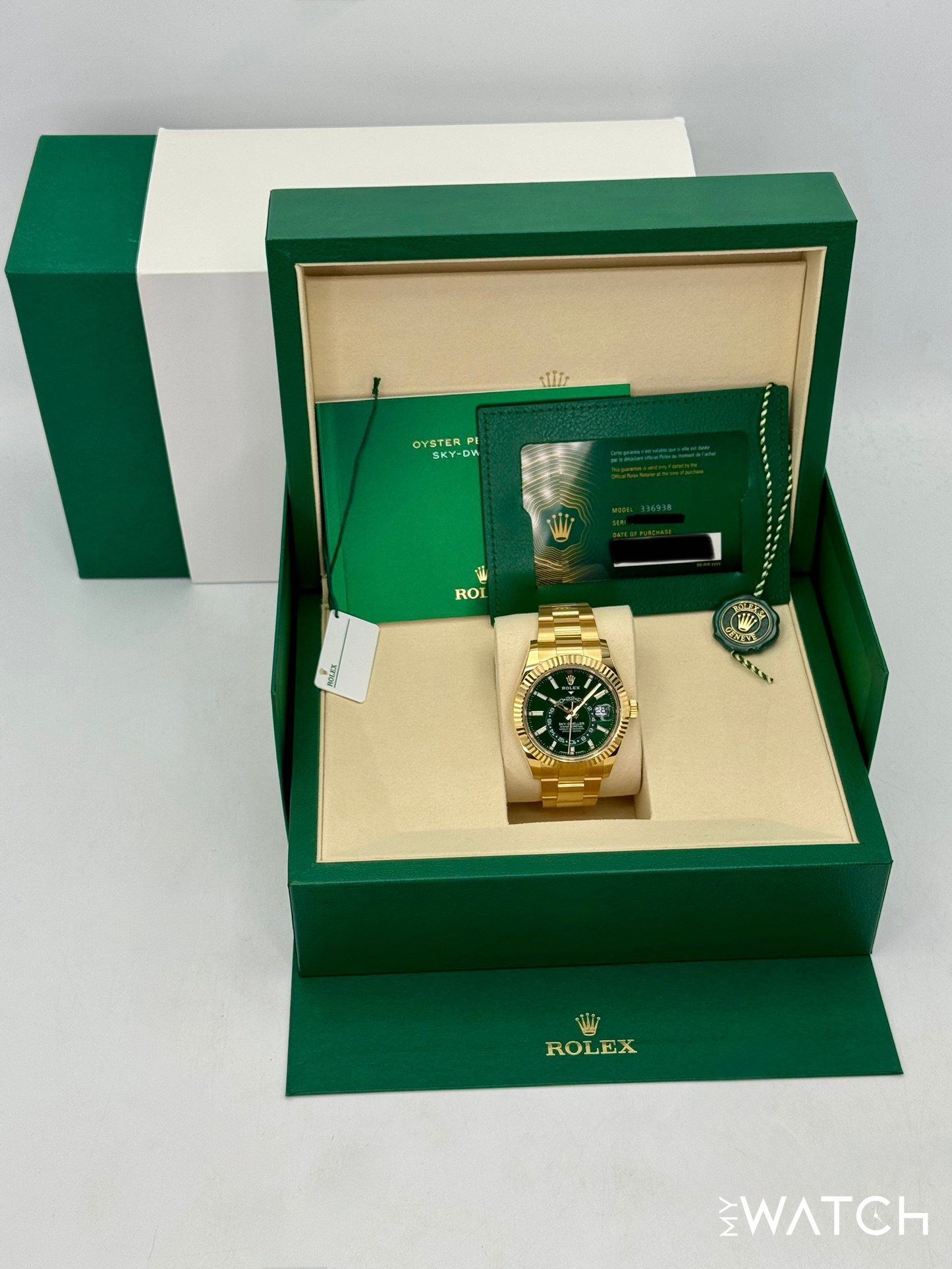 NEW 2025 Rolex Sky-Dweller 42mm 336938 Yellow Gold Oyster Green Dial