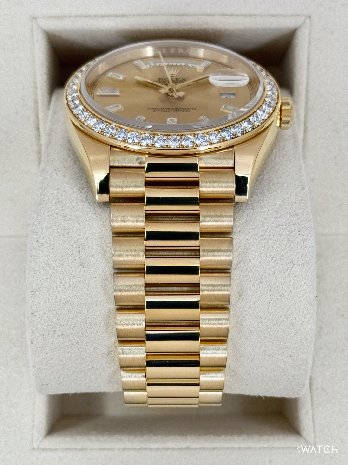 2021 Rolex Day-Date 40mm 228348RBR Presidential Champagne Diamond Dial - MyWatchLLC