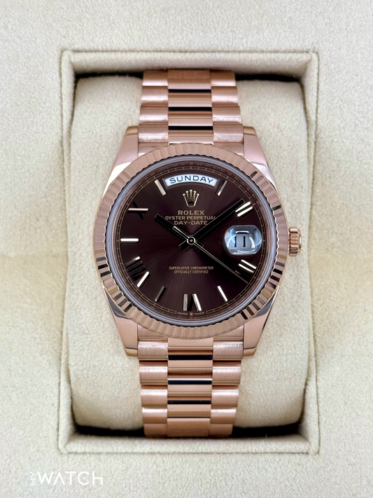 2023 Rolex Day-Date 40mm 228235 Presidential Rose Gold Chocolate Dial
