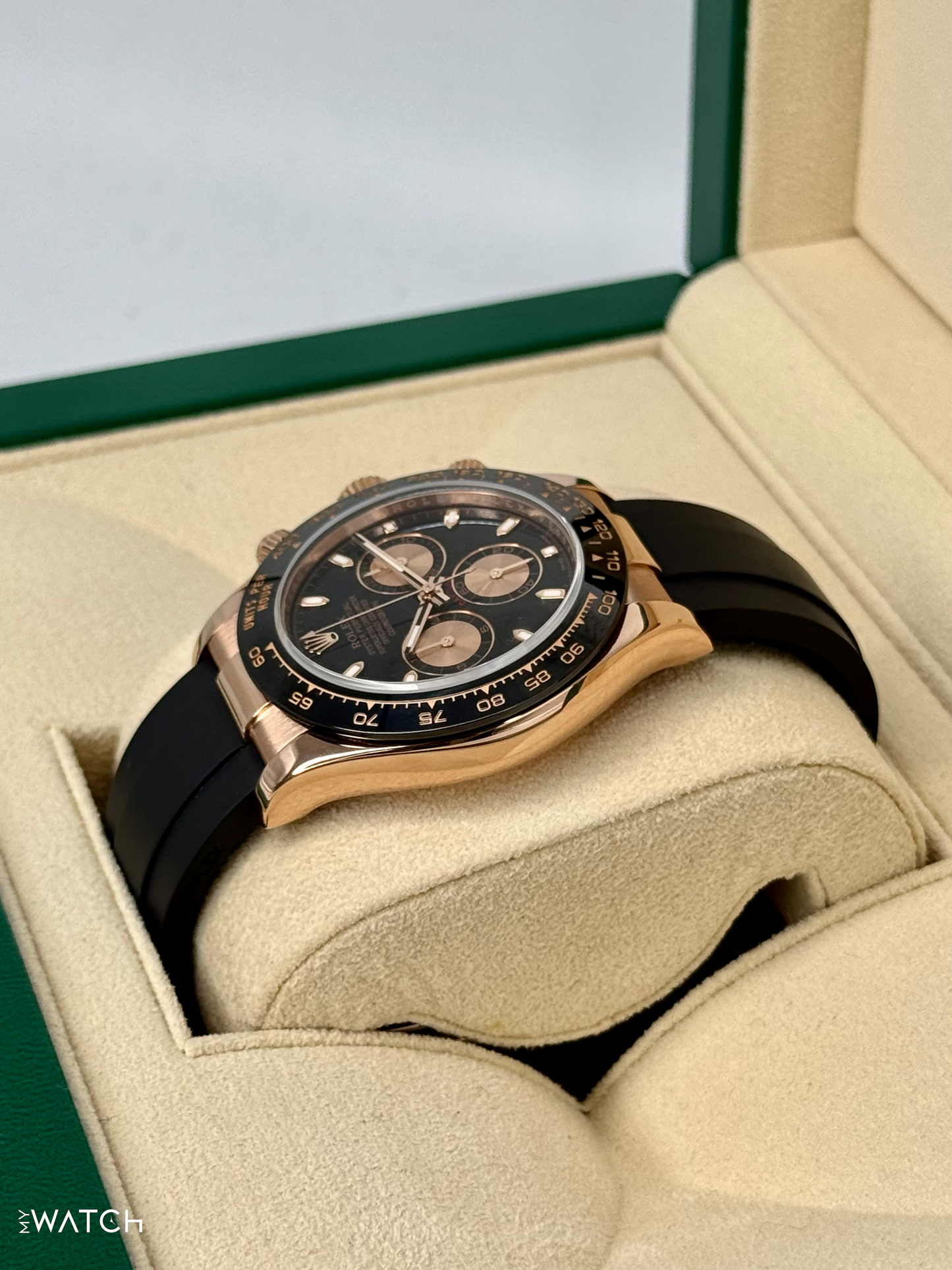 2024 CPO Rolex Daytona 40mm 116515LN Rose Gold Oysterflex Black Dial - MyWatchLLC