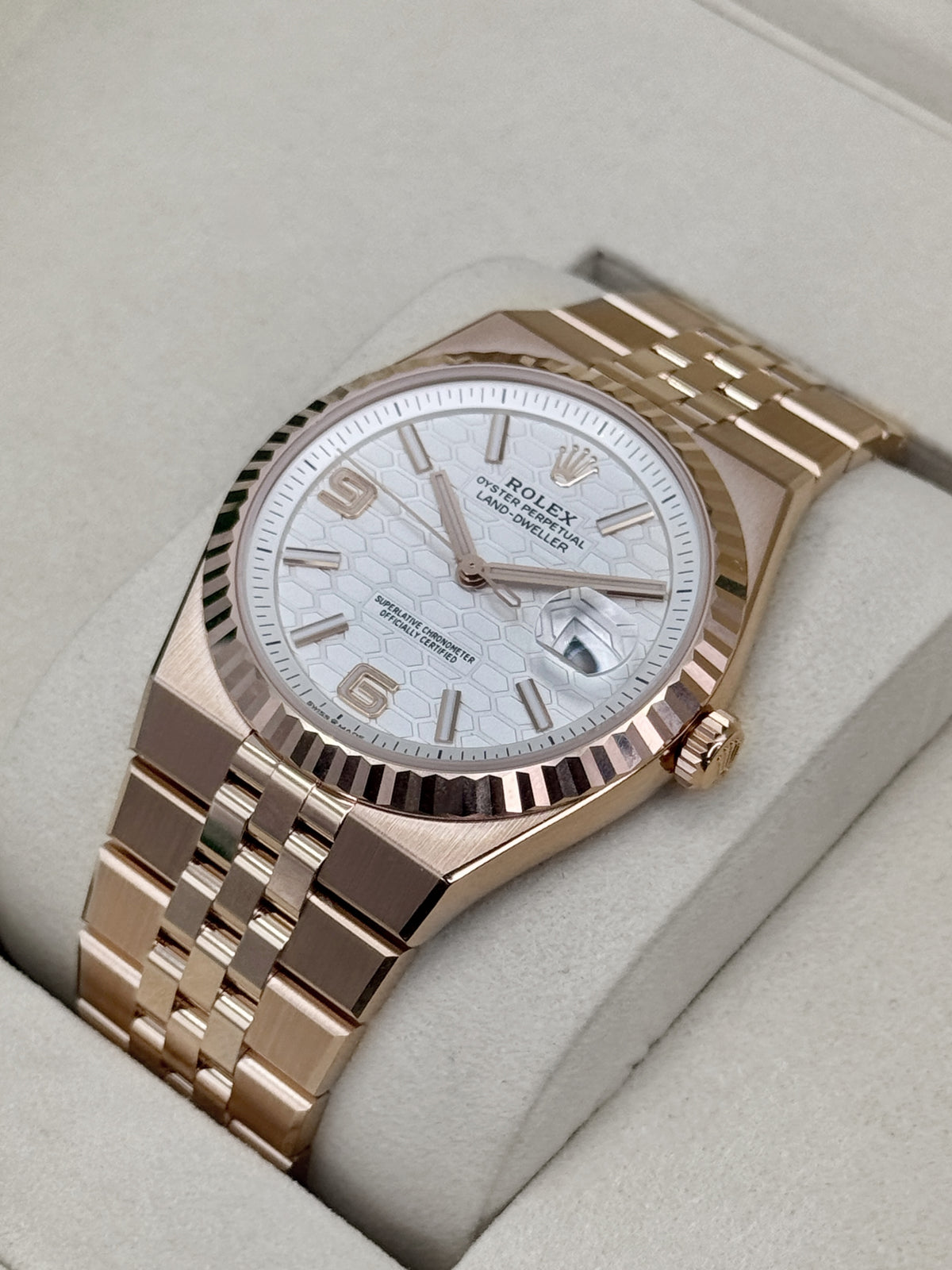 NEW 2026 Rolex Land-Dweller 40mm 127335 Rose Gold Flat Jubilee White Dial (NEW STYLE CARD)