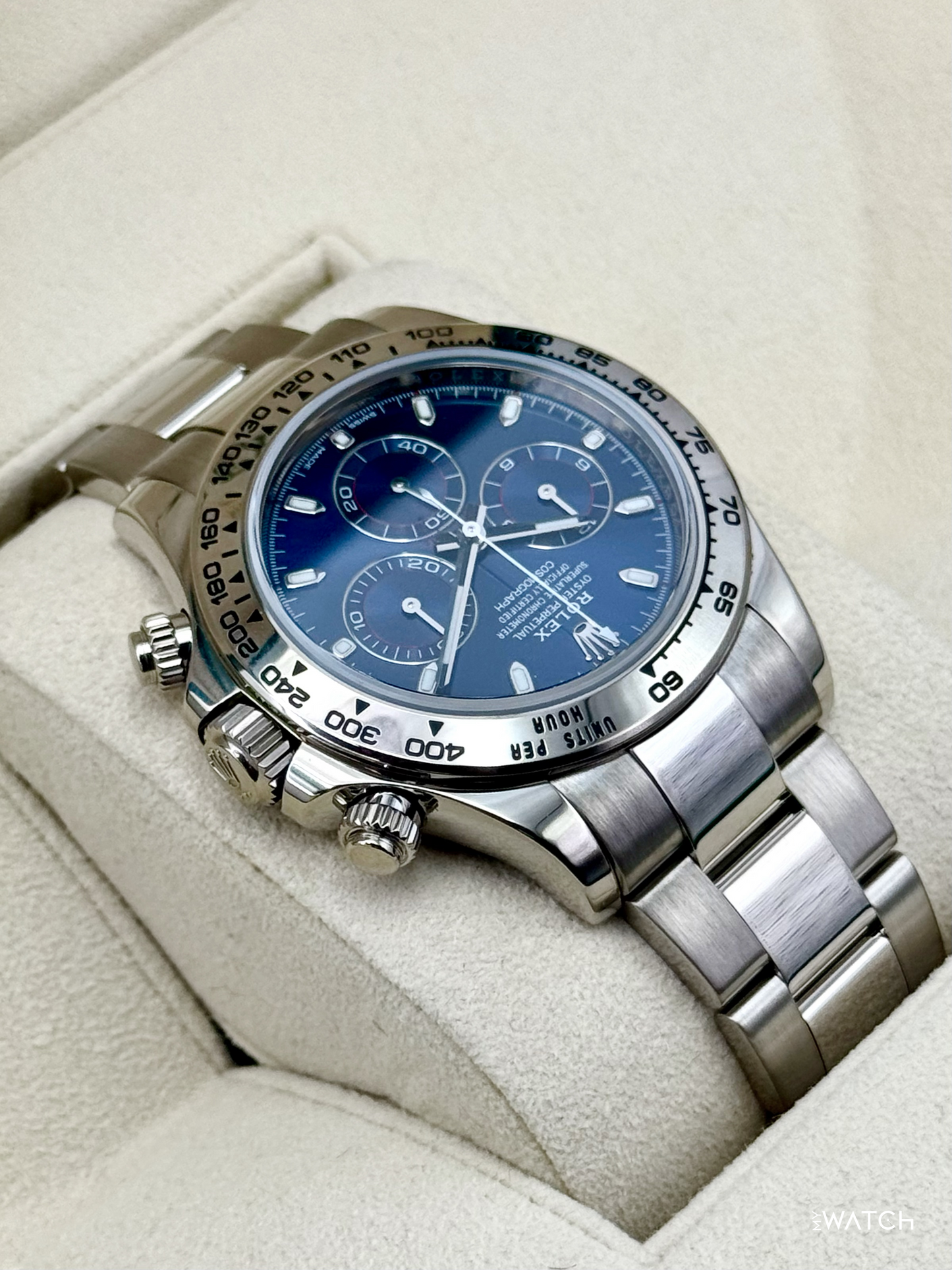 2019 Rolex Daytona 40mm 116509 White Gold Blue Dial - MyWatchLLC