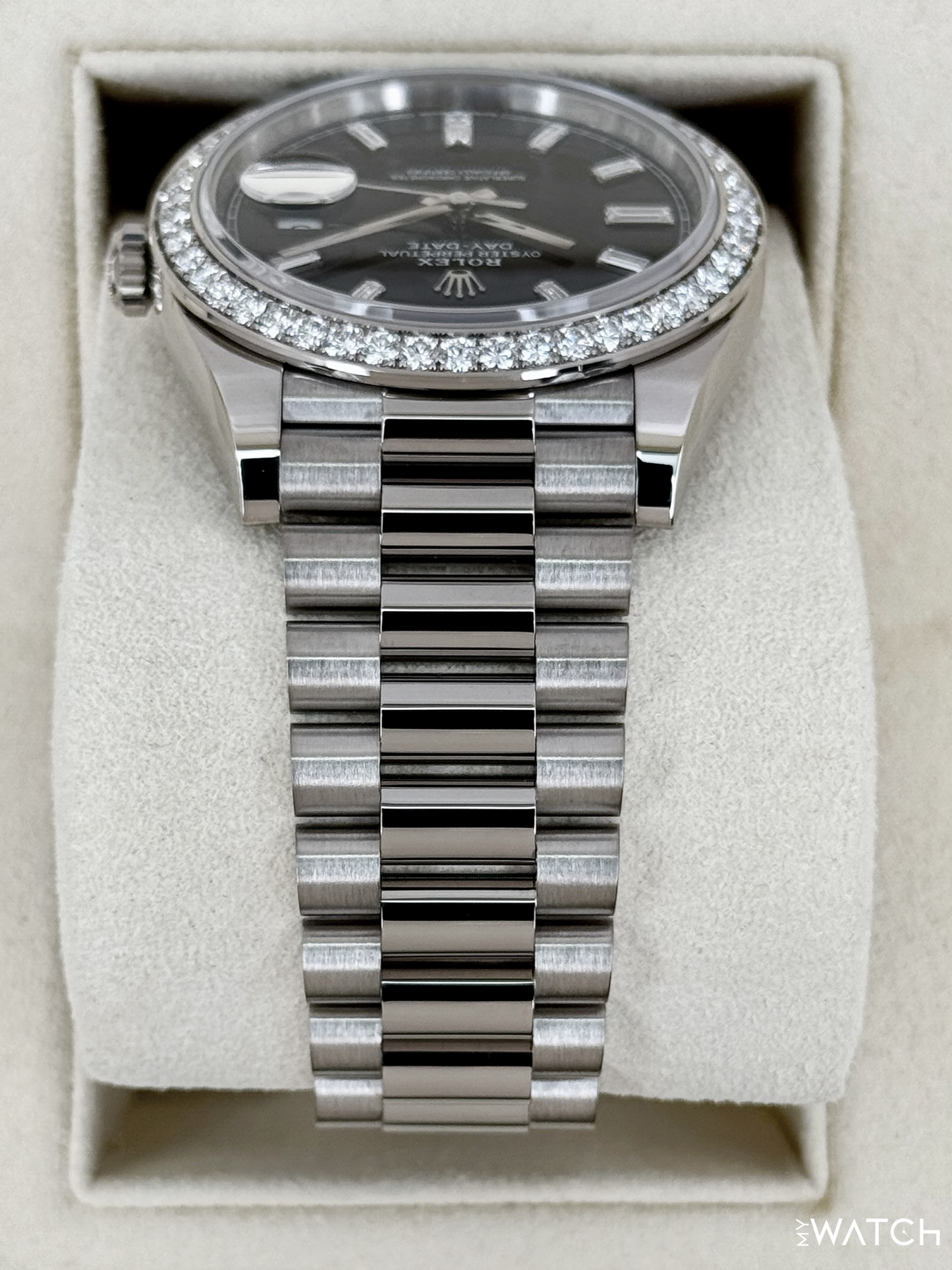 2023 Rolex Day-Date 40mm 228349RBR Presidential Black Diamond Baguette Dial - MyWatchLLC