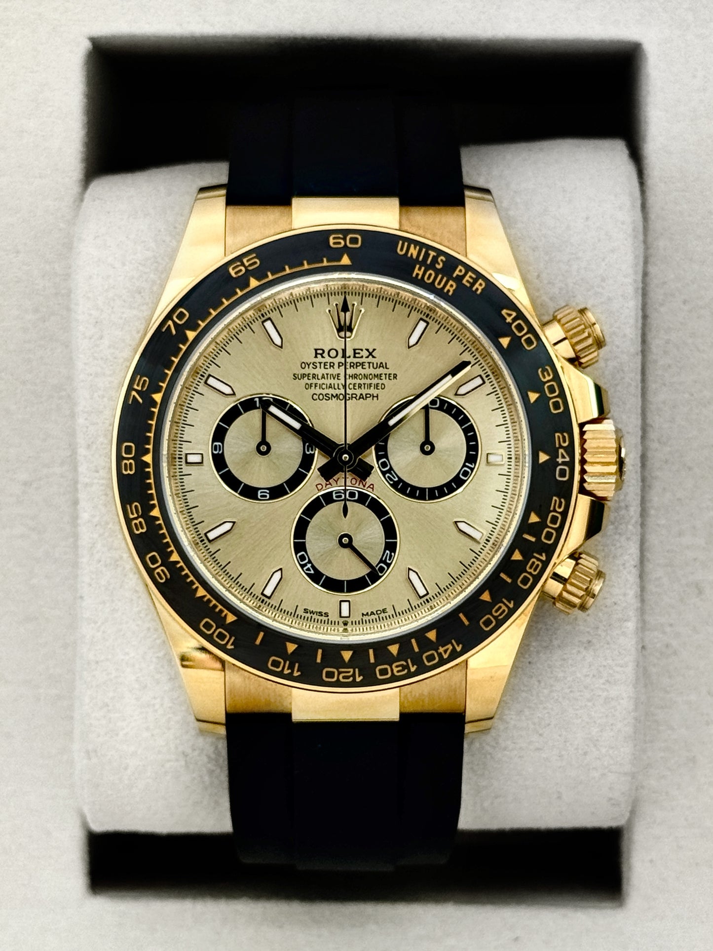 2025 Rolex Daytona 40mm 126518LN Yellow Gold Oysterflex Champagne Dial