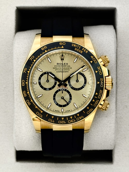 2025 Rolex Daytona 40mm 126518LN Yellow Gold Oysterflex Champagne Dial