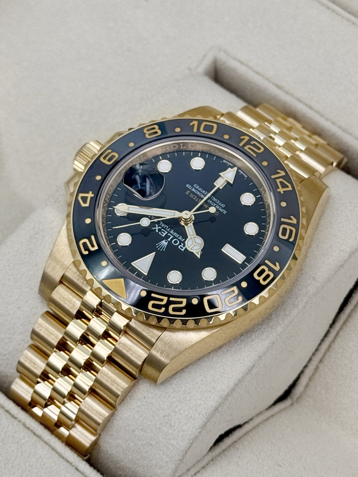 2023 Rolex GMT-Master II 40mm 126718GRNR Yellow Gold Jubilee Black Dial