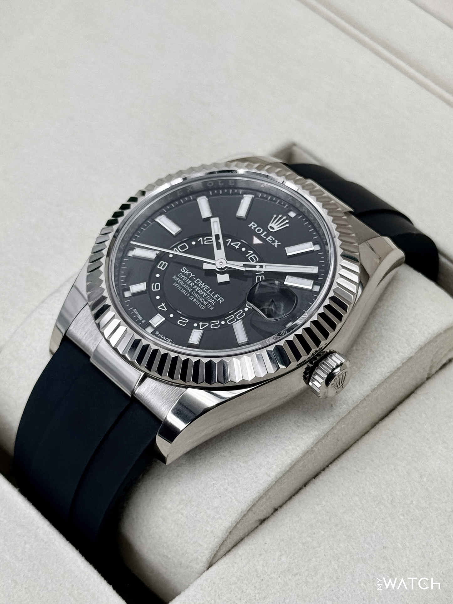 2025 Rolex Sky-Dweller 42mm 336239 White Gold Oysterflex Black Dial - MyWatchLLC