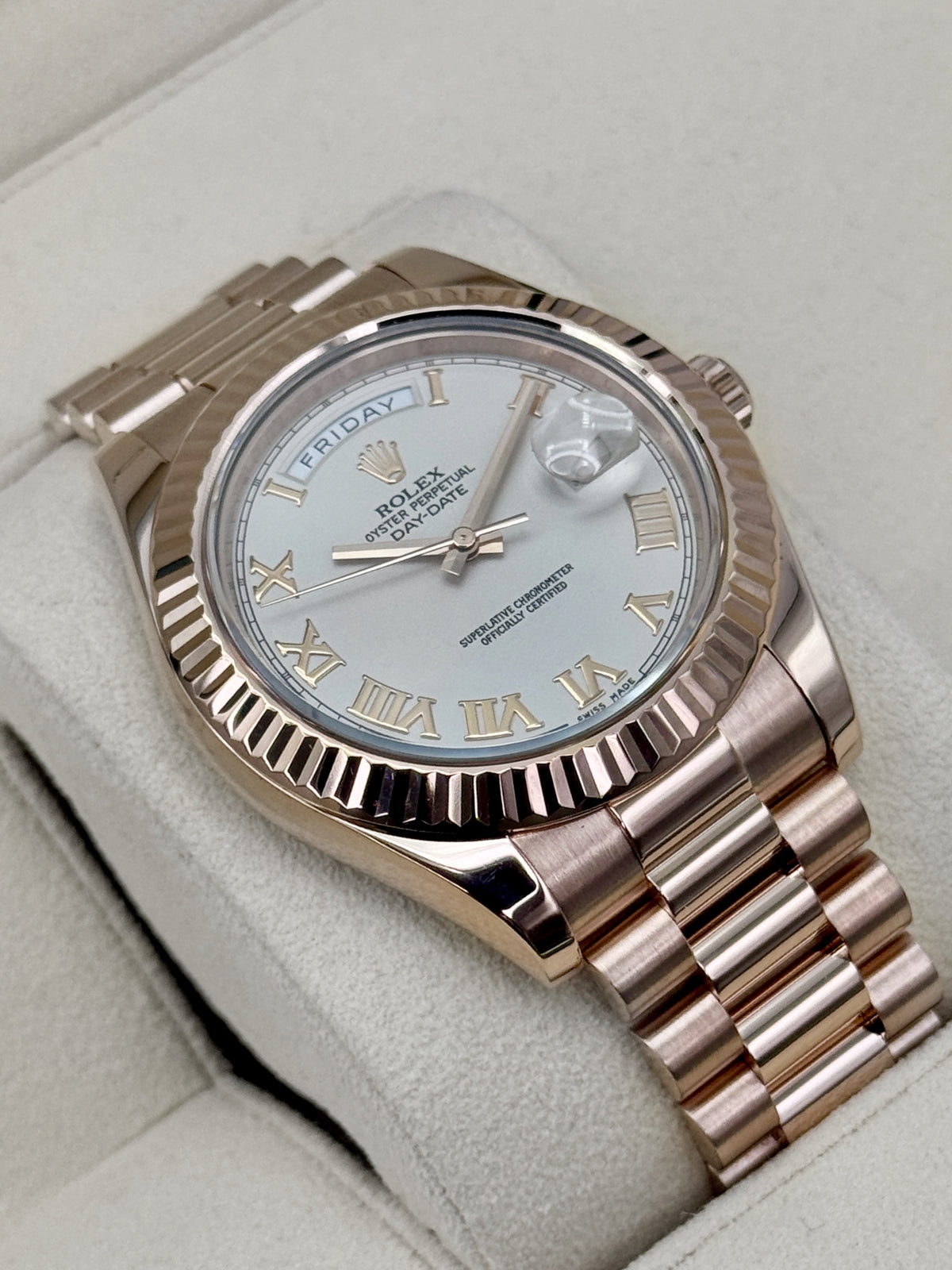 2016 Rolex Day-Date II 41mm 218235 Presidential 18kt Rose Gold Ivory White Dial