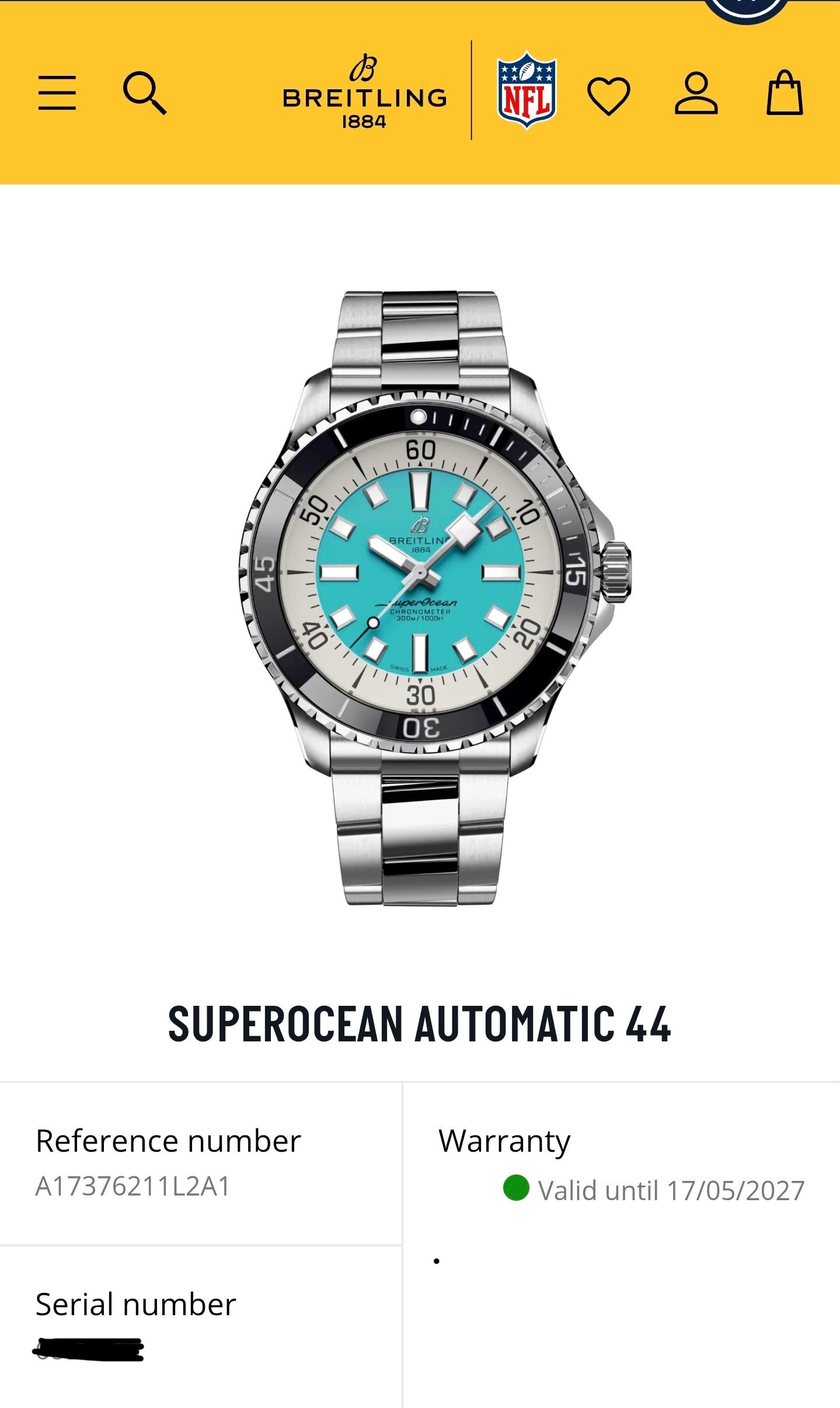 2025 Breitling Superocean Automatic 44mm A17376 Stainless Steel Turquoise Dial