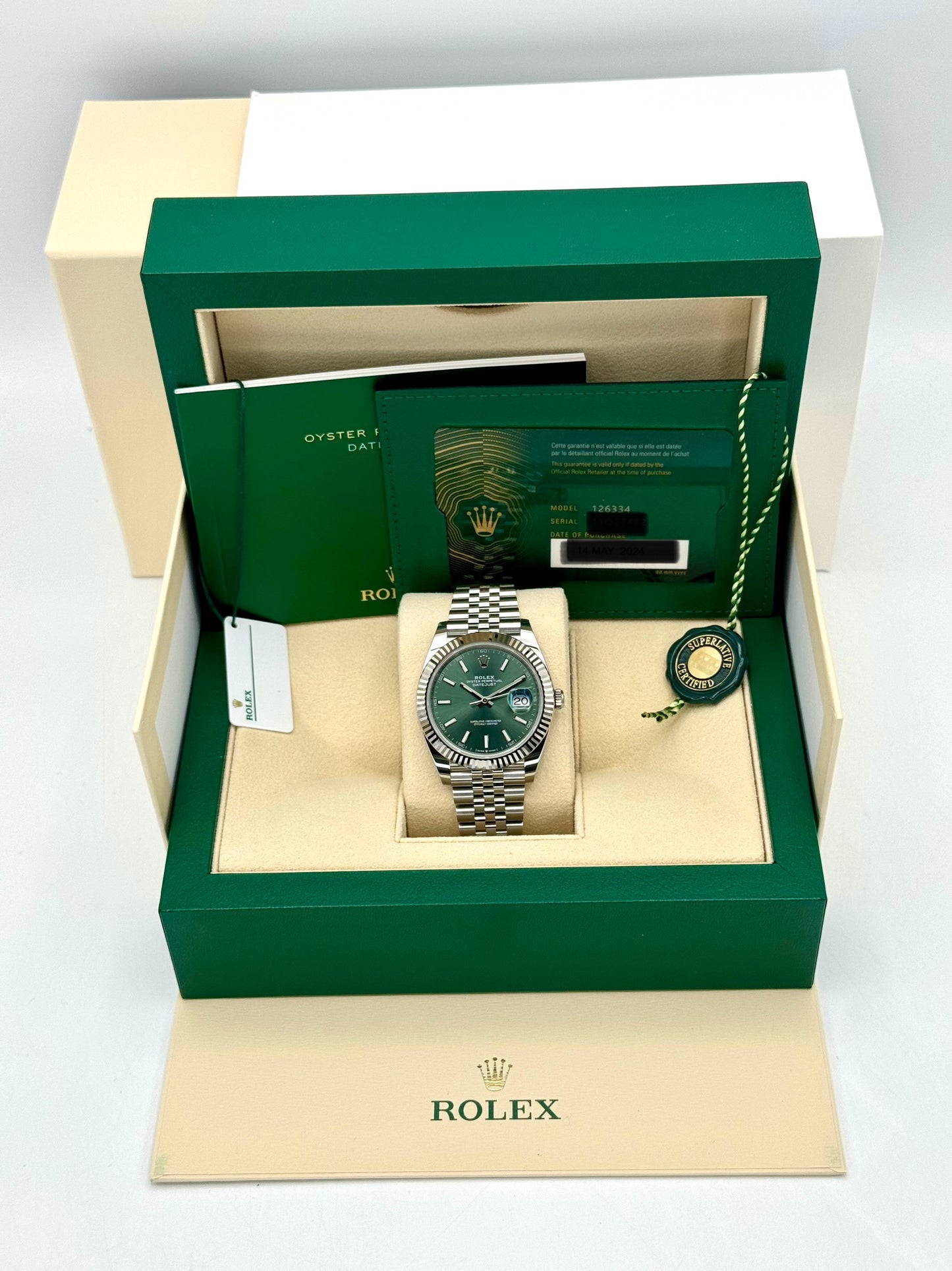 NEW 2024 Rolex Datejust 41mm 126334 Stainless Steel Jubilee Green Dial