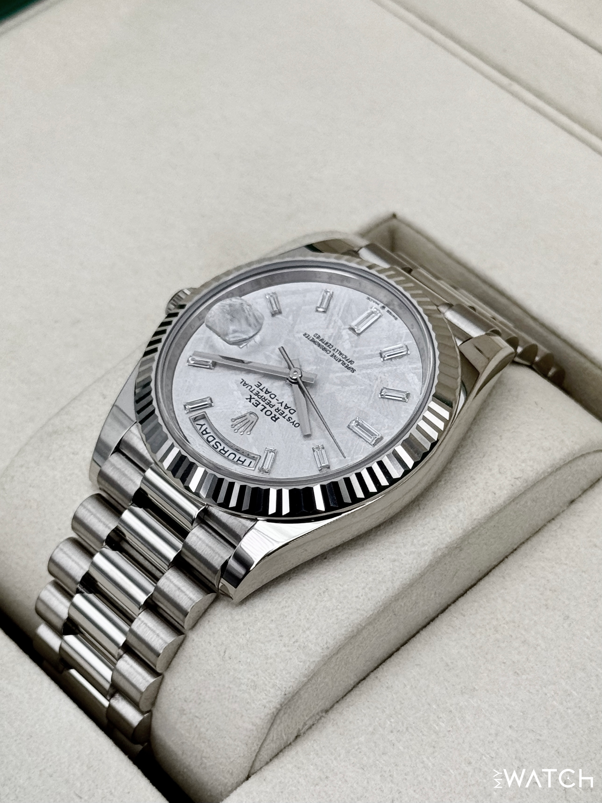 NEW 2026 Rolex Day-Date 40mm 228239 Presidential White Gold Meteorite Diamond Dial - MyWatchLLC