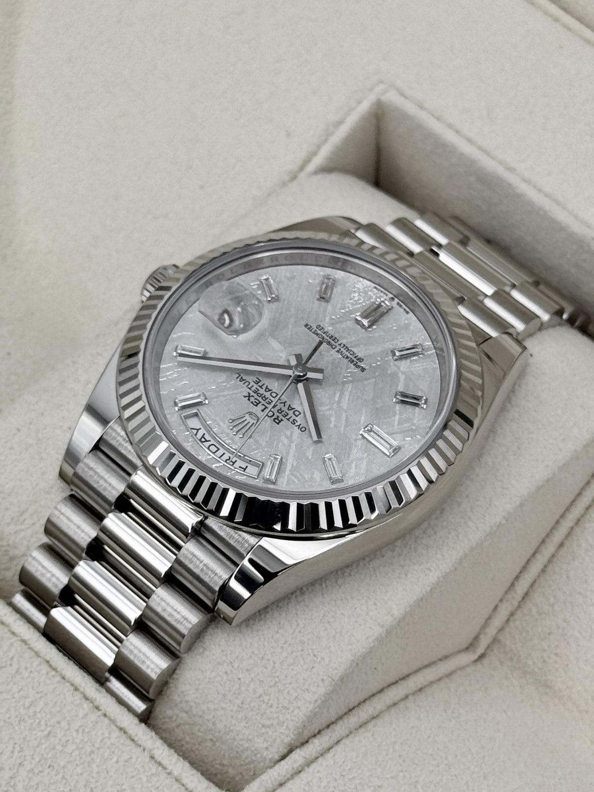 2024 Rolex Day-Date 40mm 228239 White Gold Meteorite Diamond Dial